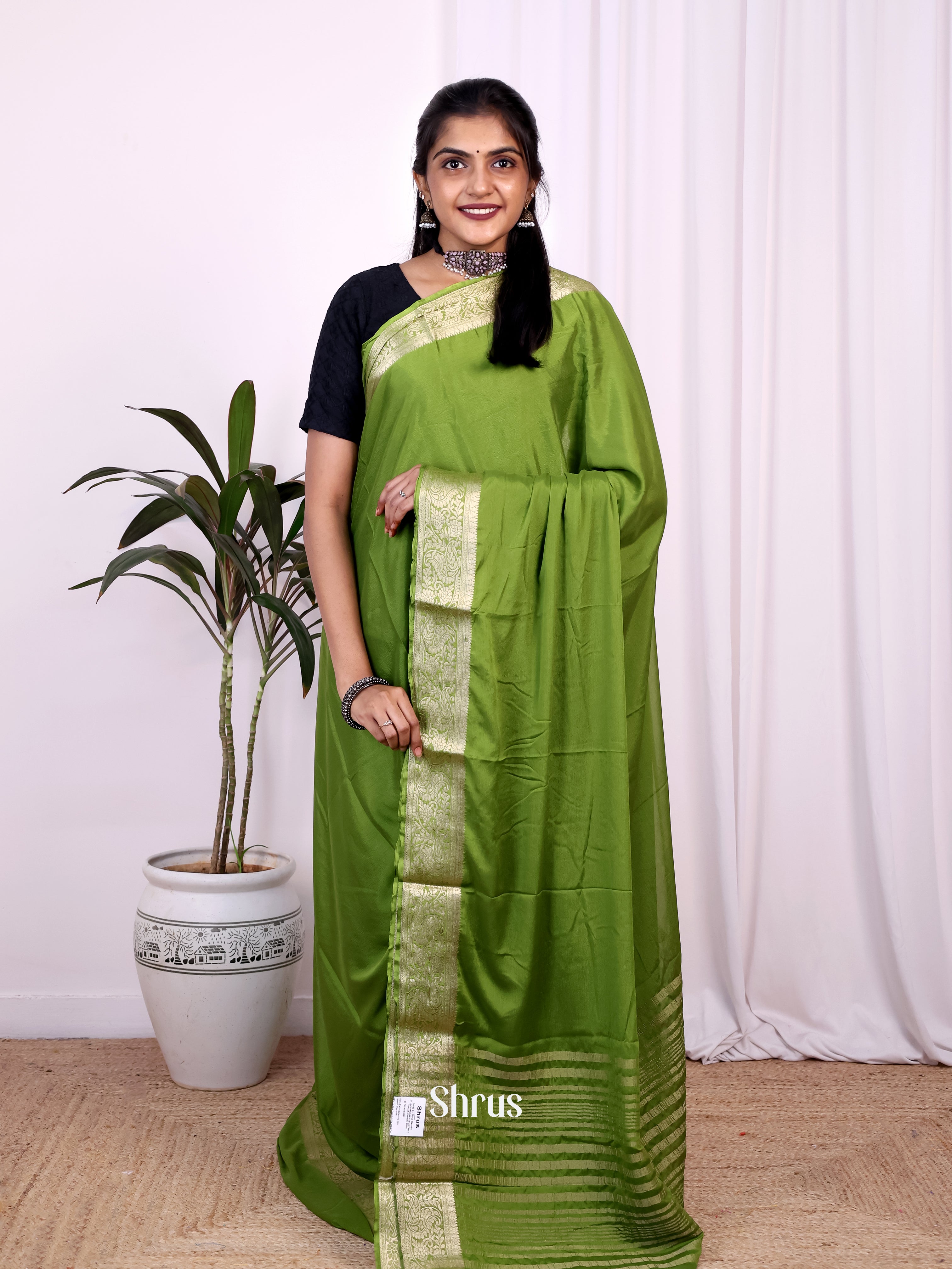 Green - Semi Mysoresilk Saree - Shop on Shrus.com