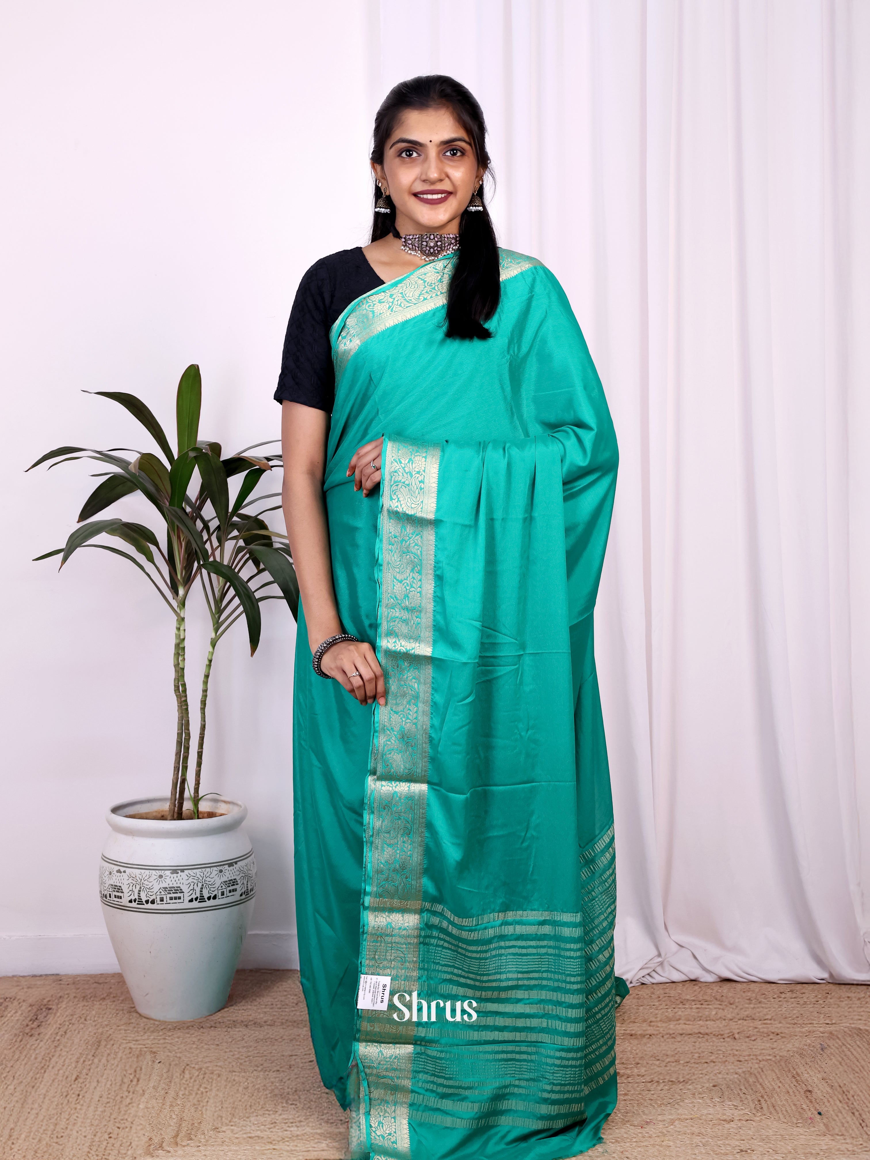 Green - Semi Mysoresilk Saree - Shop on Shrus.com