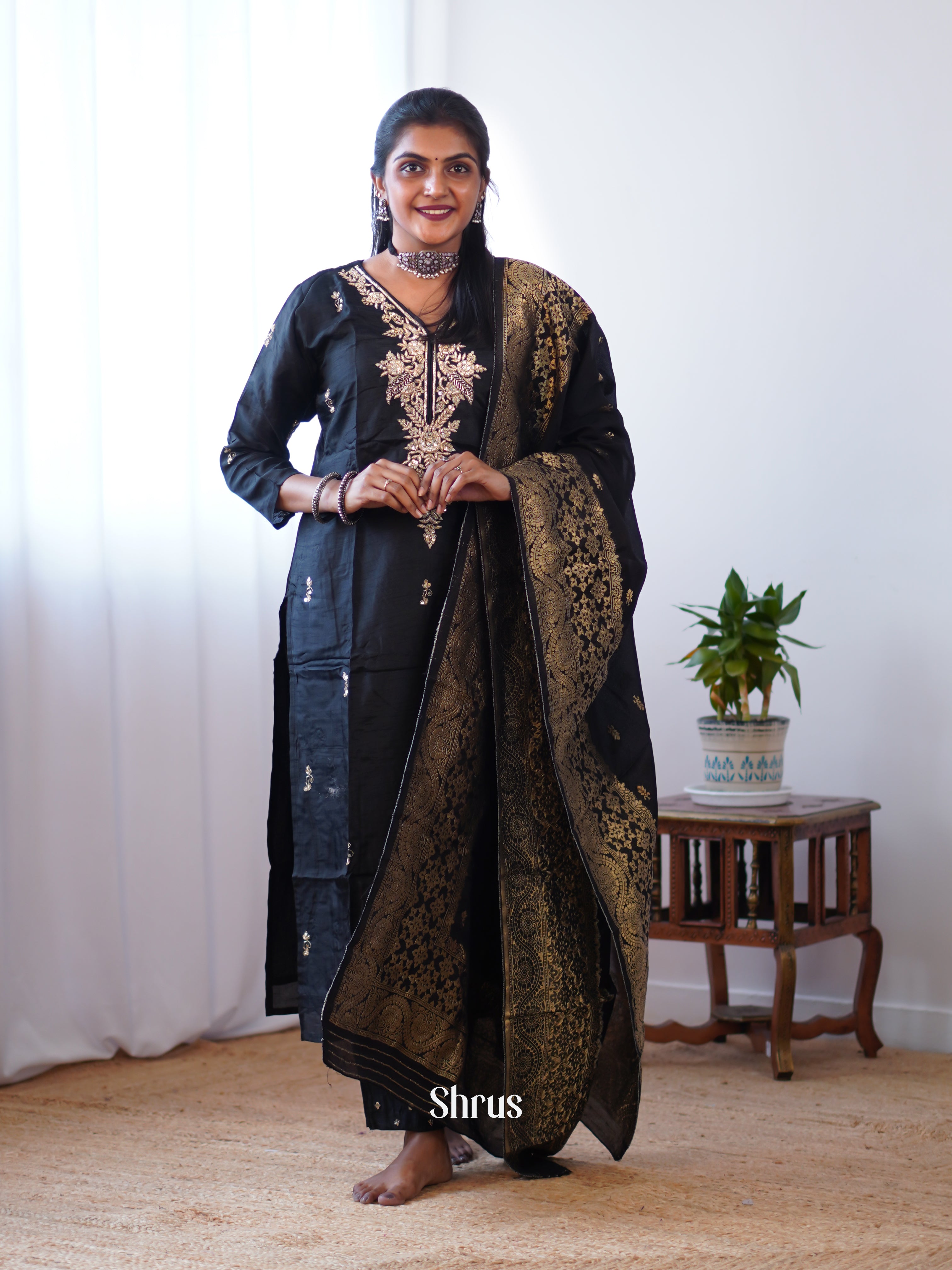 Black-3 pc embroidery Readymade Suits - Shop on Shrus.com