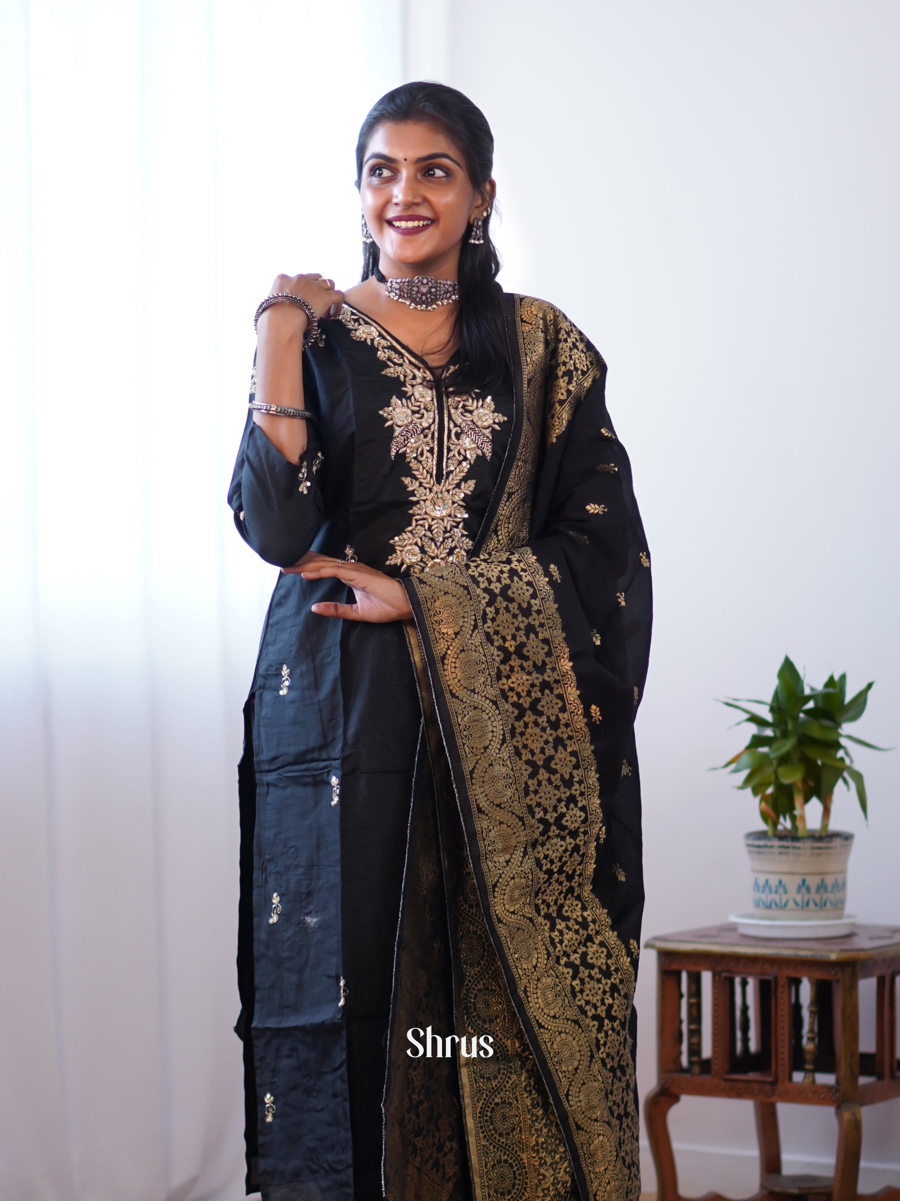 Black-3 pc embroidery Readymade Suits - Shop on Shrus.com