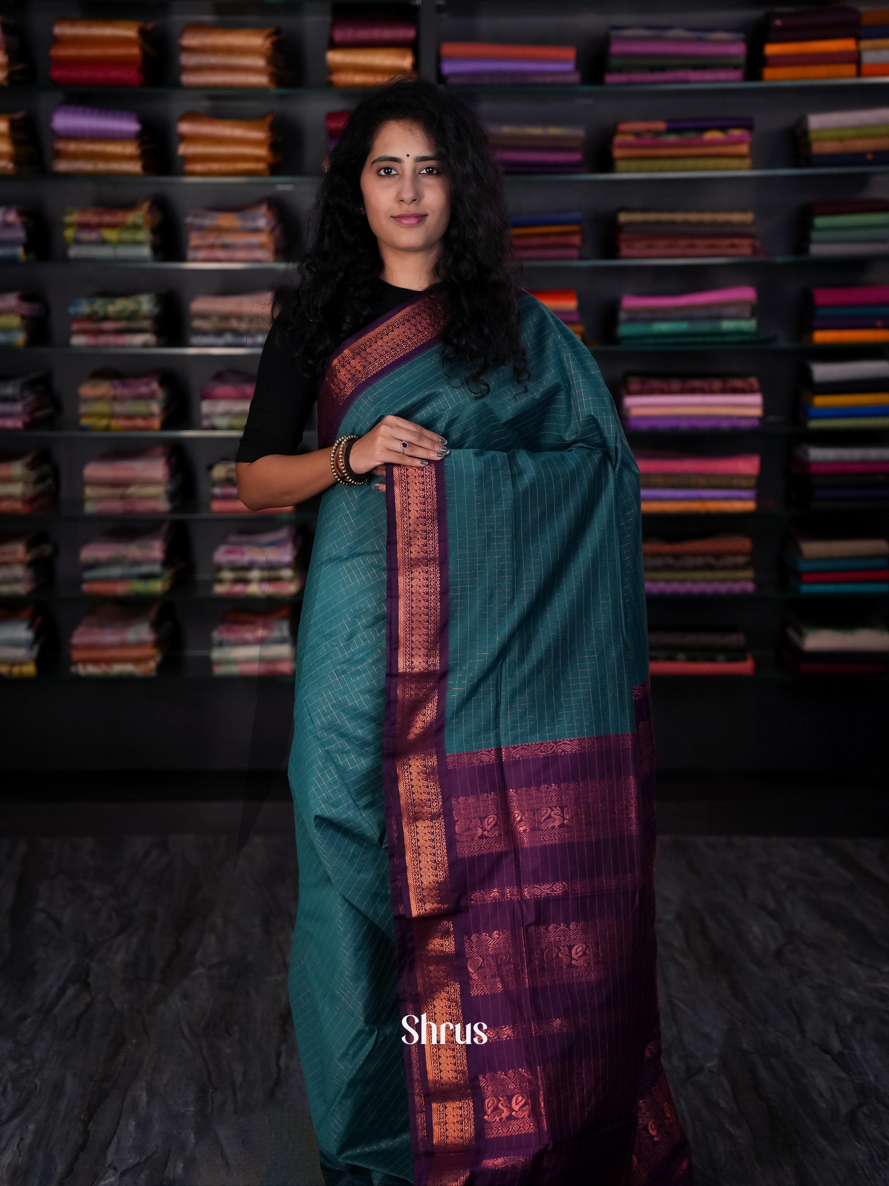 Green & Purple- Kalyani Cotton Saree - Shop on Shrus.com