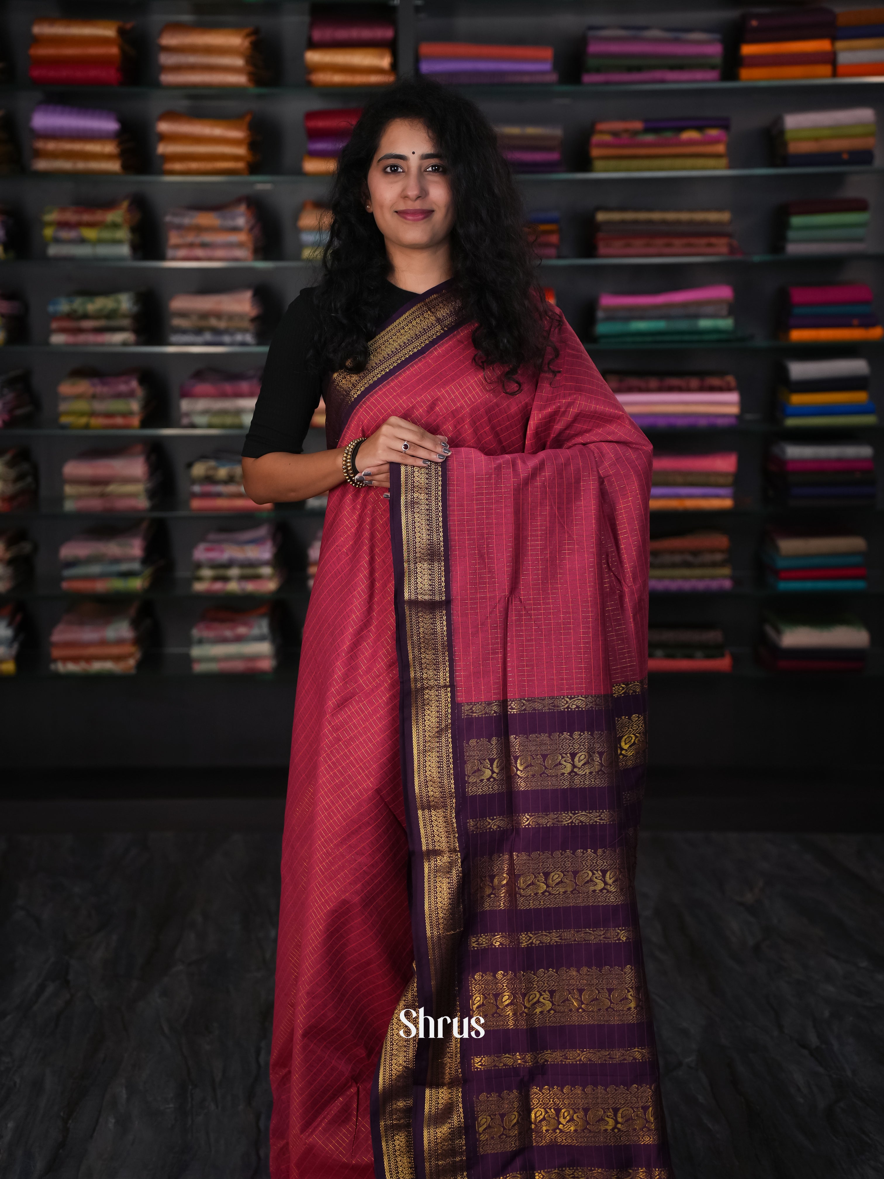 Red & Violet - Kalyani Cotton Saree - Shop on Shrus.com