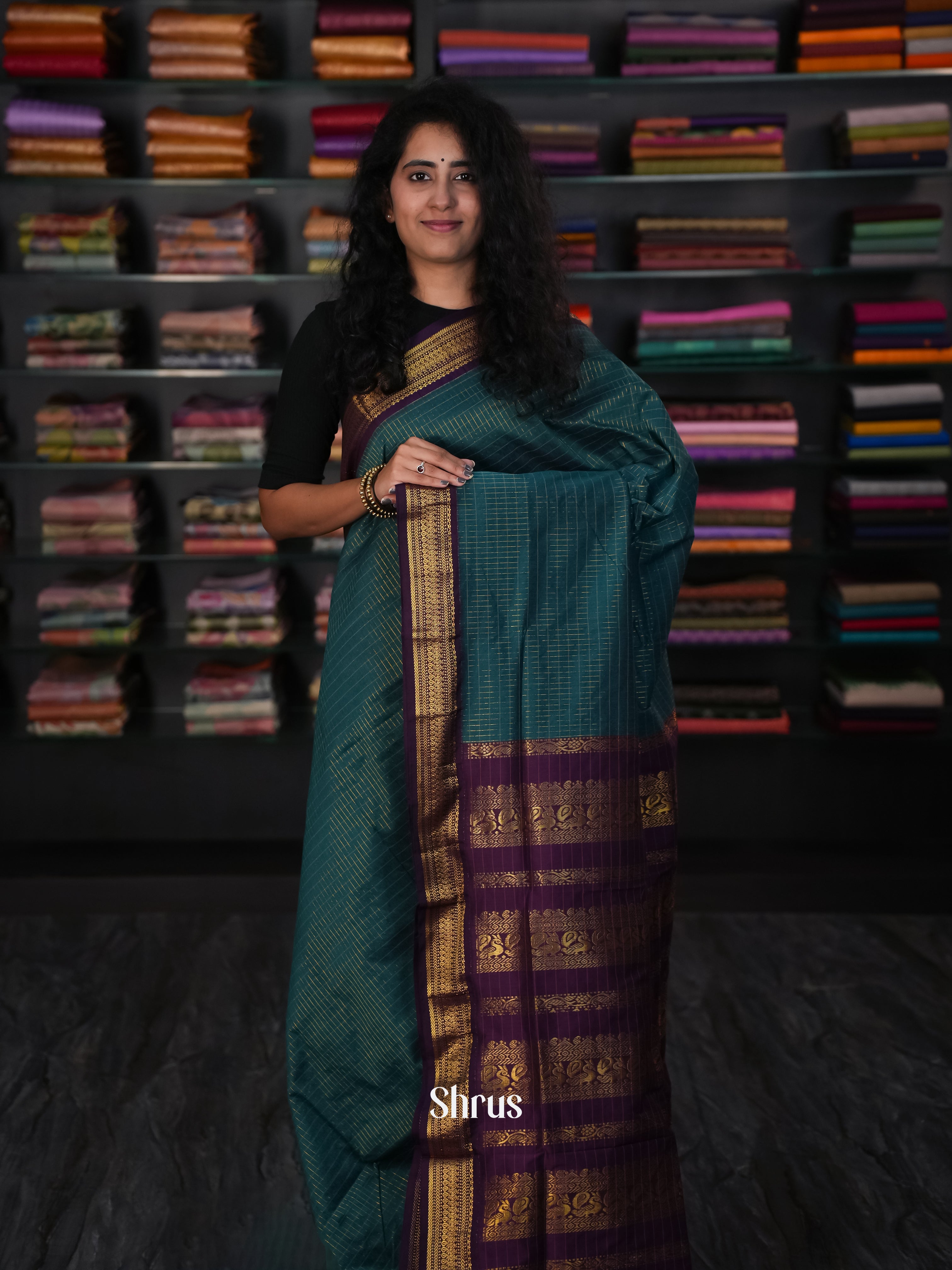Green & Violet - Kalyani Cotton Saree - Shop on Shrus.com