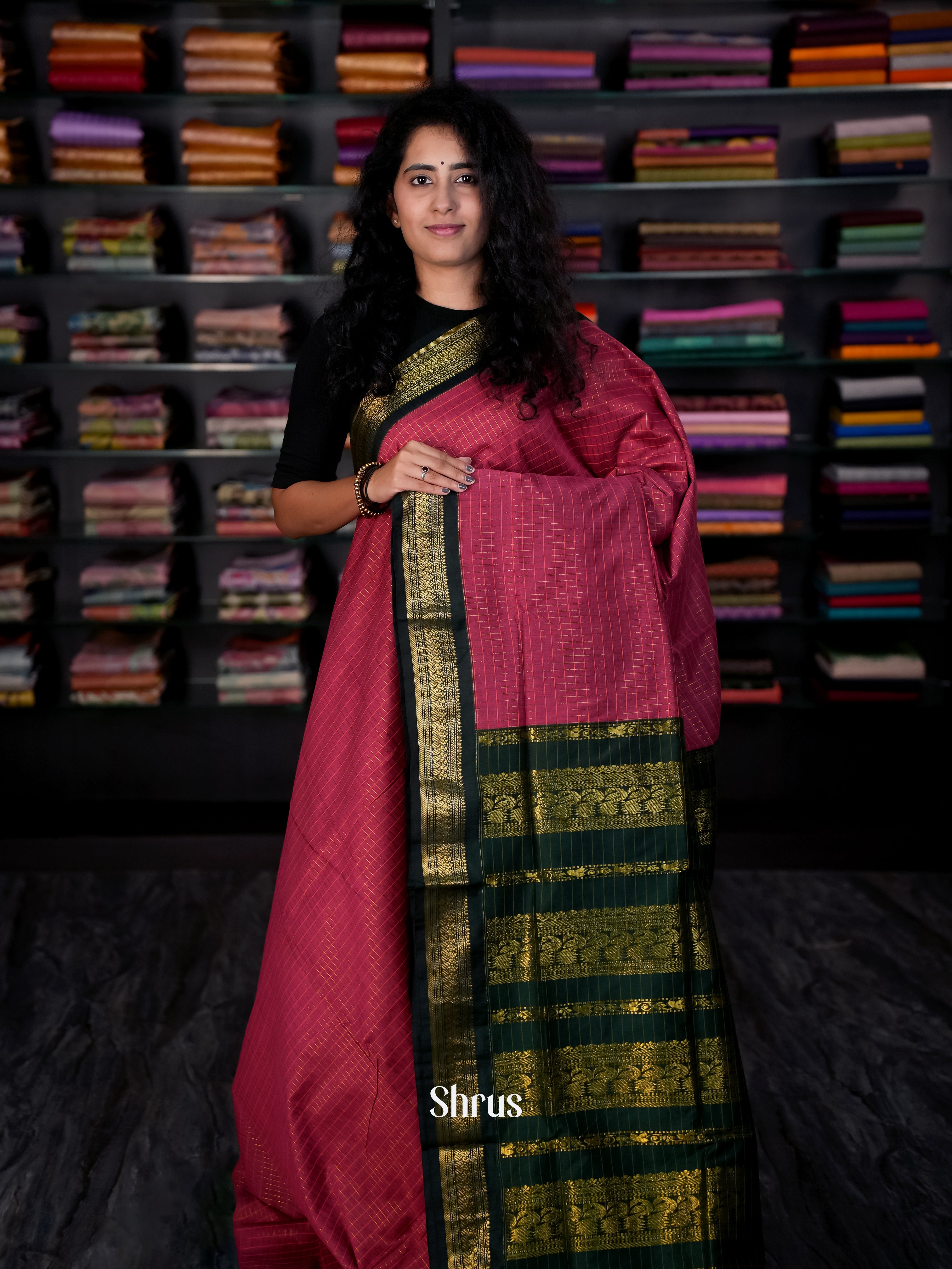 Maroon & Green - Kalyani Cotton Saree - Shop on Shrus.com