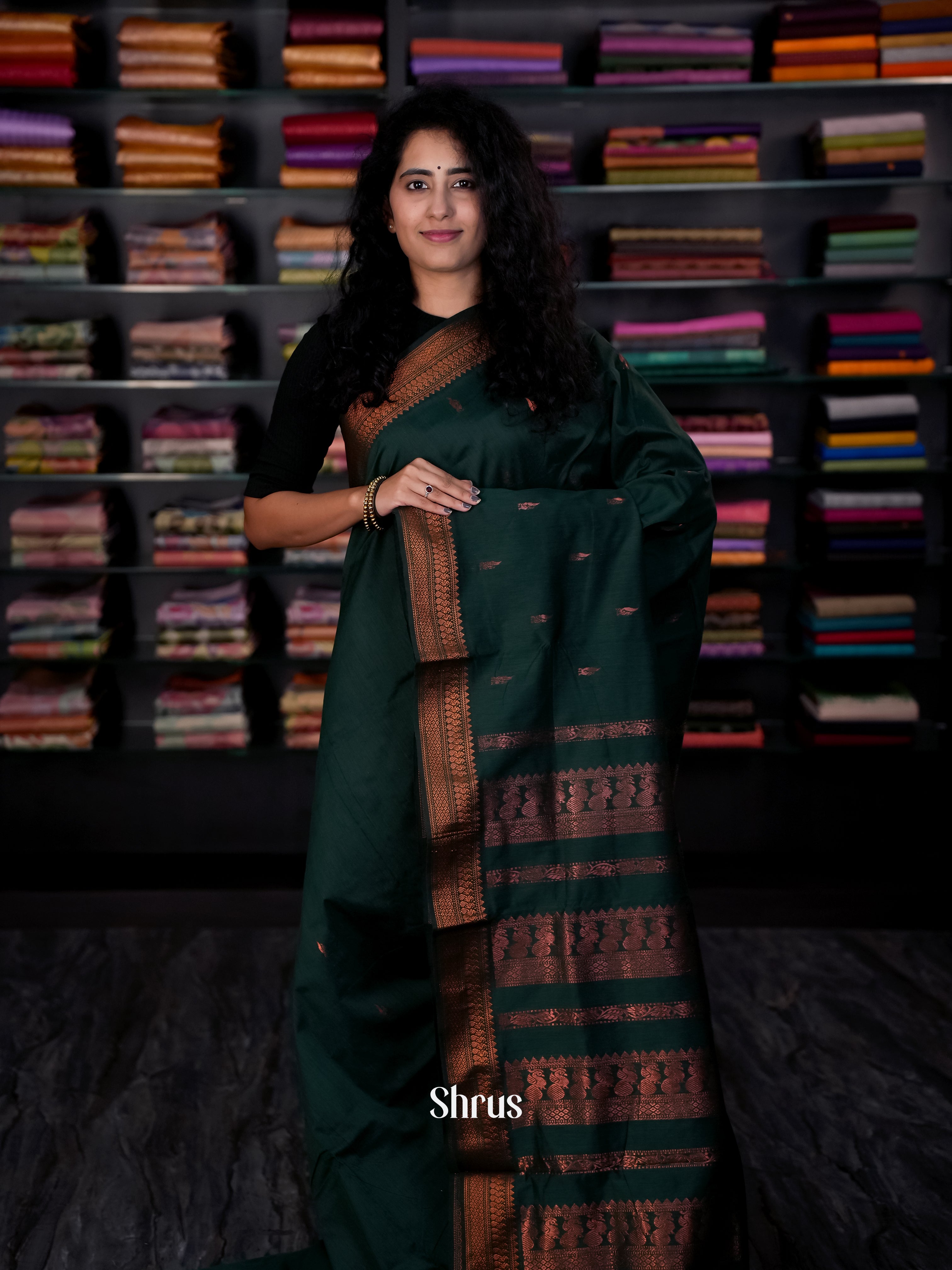 Bottle Green - Kalyani Cotton Saree - Shop on Shrus.com
