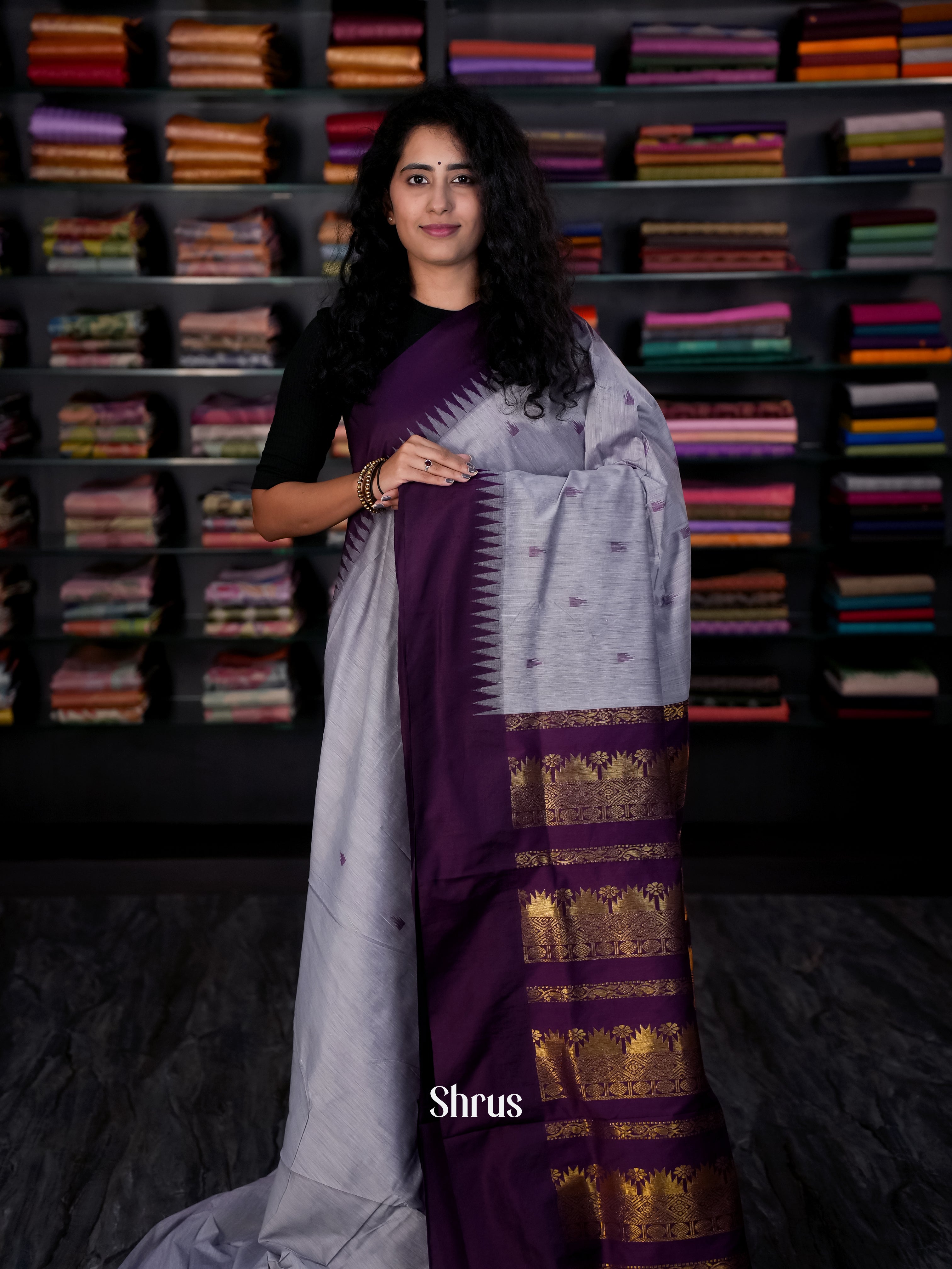 Grey & Violet - Kalyani Cotton Saree - Shop on Shrus.com