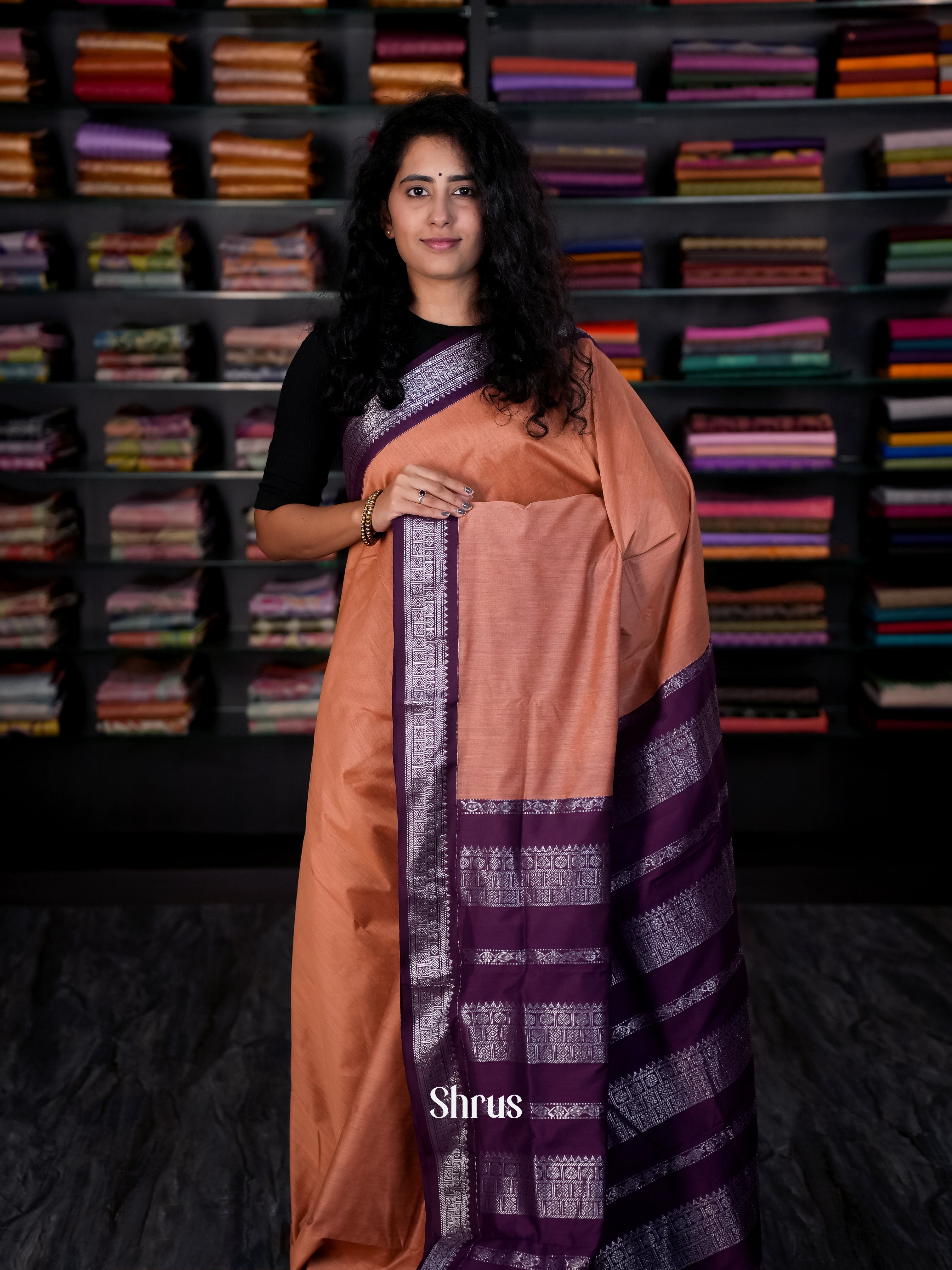 Brown & Purple - Kalyani Cotton Saree - Shop on Shrus.com