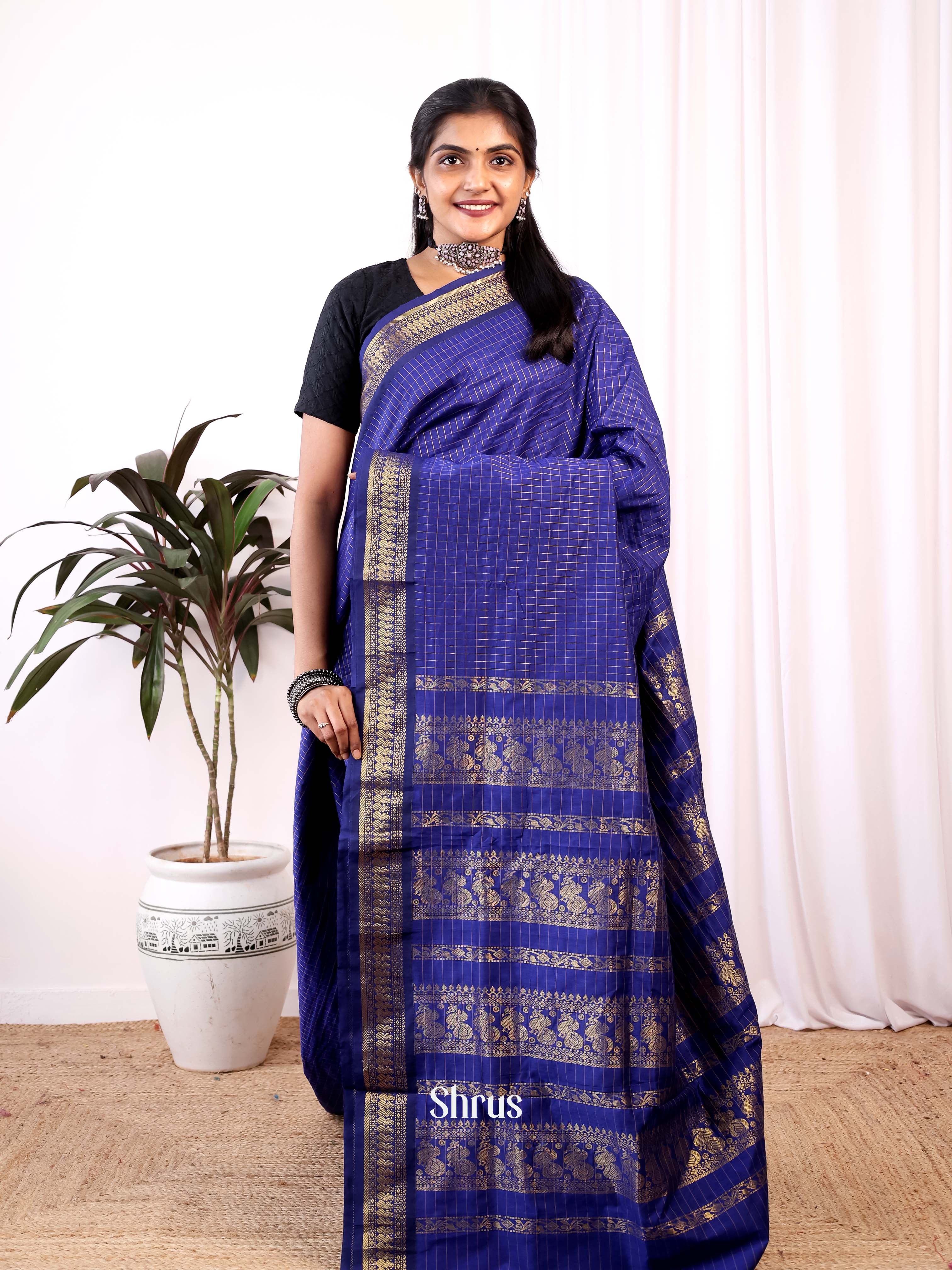 Blue - Kalyani Cotton Saree - Shop on Shrus.com