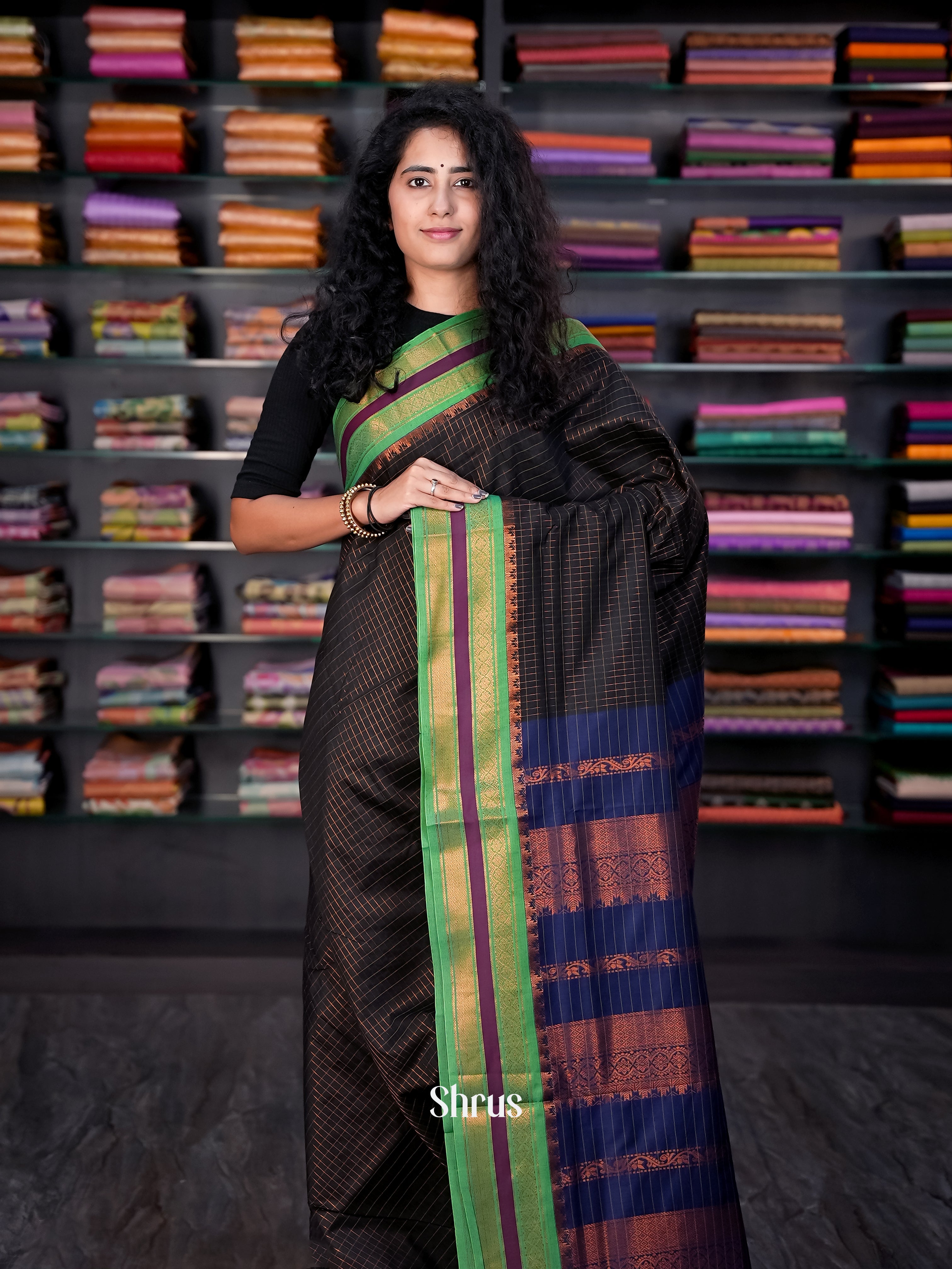 Black & Blue - Kalyani Cotton Saree - Shop on Shrus.com