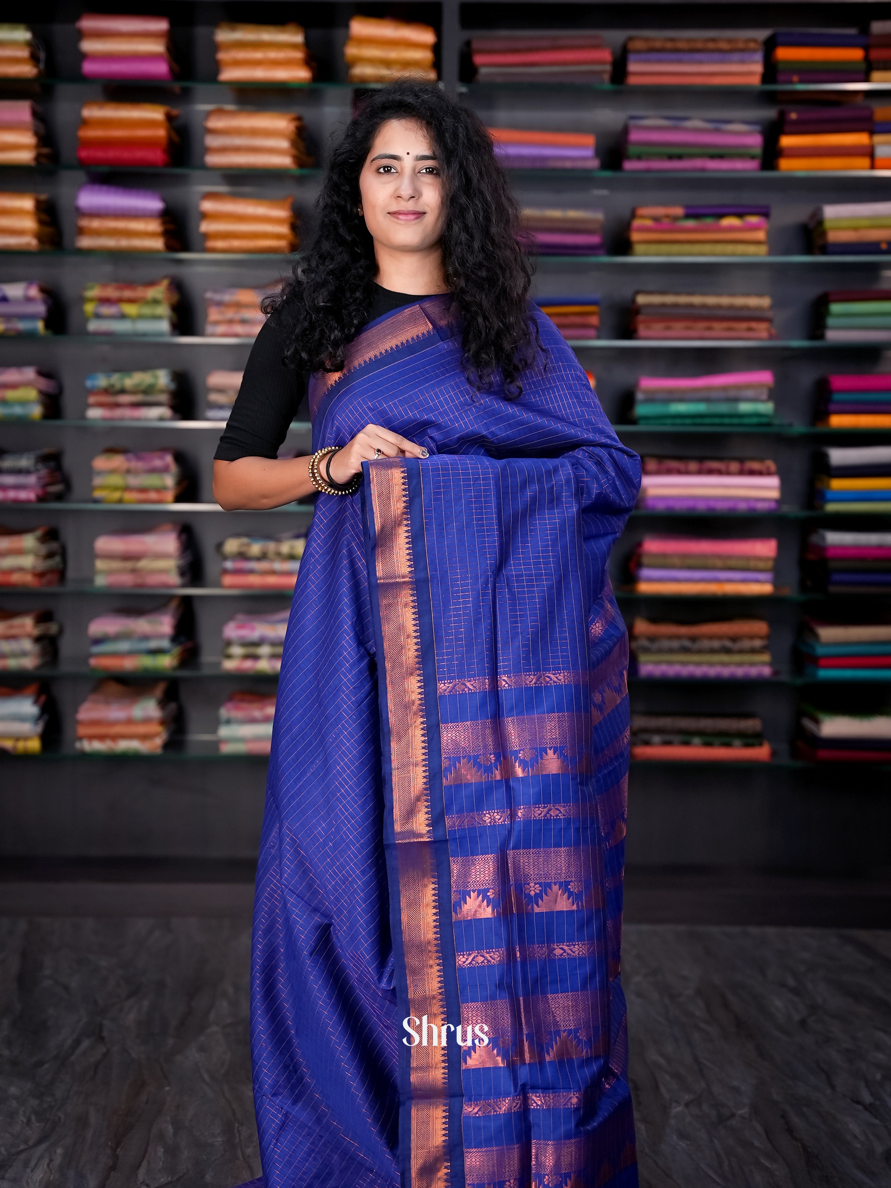 Blue - Kalyani Cotton Saree - Shop on Shrus.com