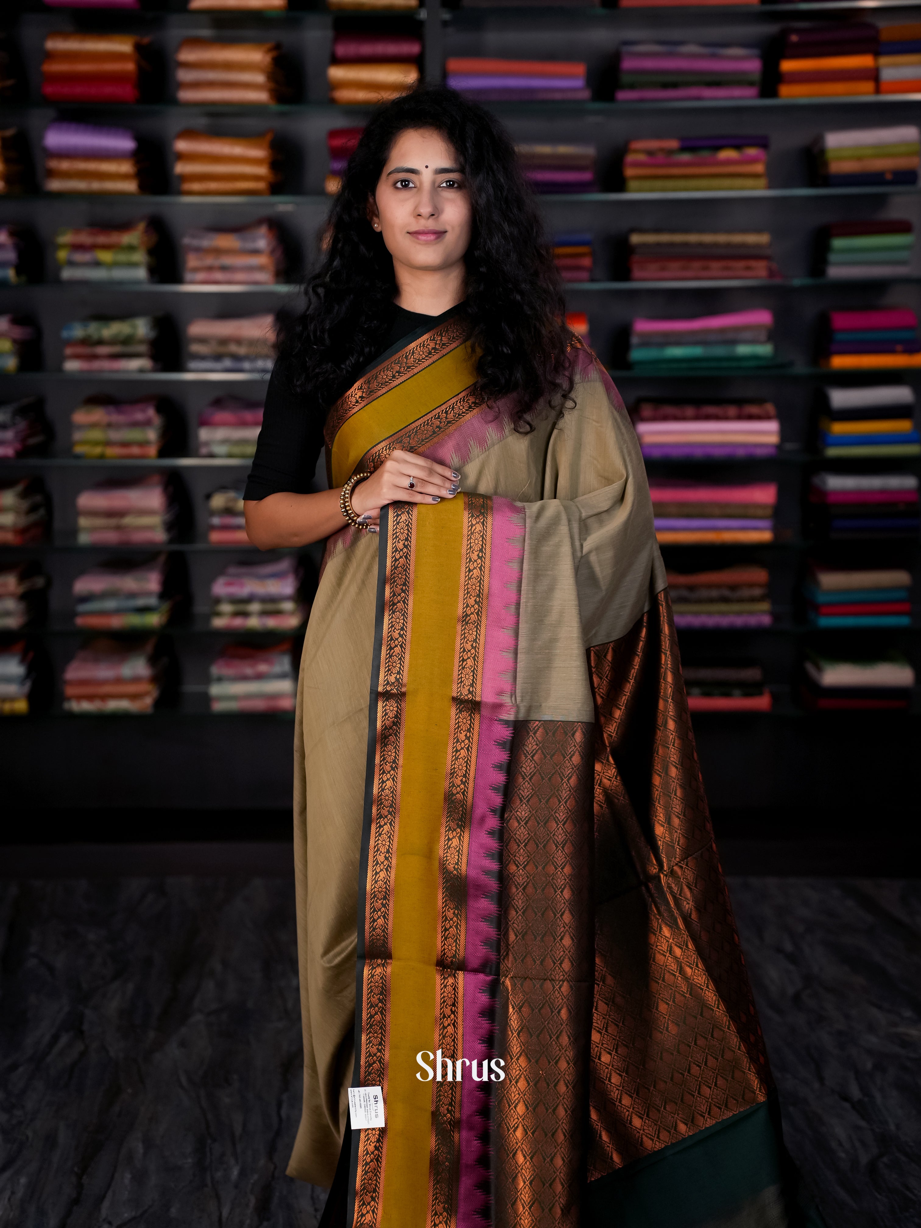 Grey & Green- Kalyani Cotton Saree - Shop on Shrus.com