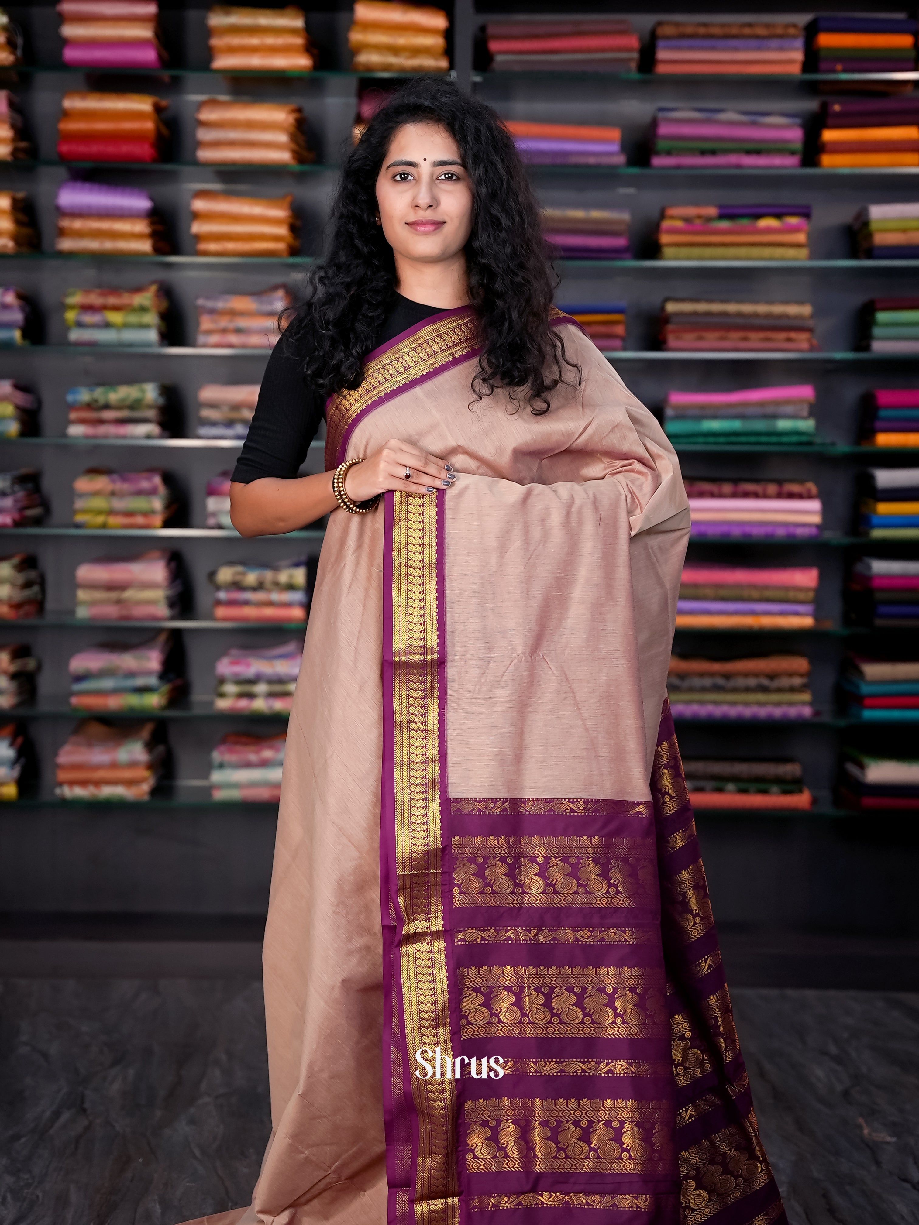 Dusty Pink & Purple - Kalyani Cotton Saree - Shop on Shrus.com