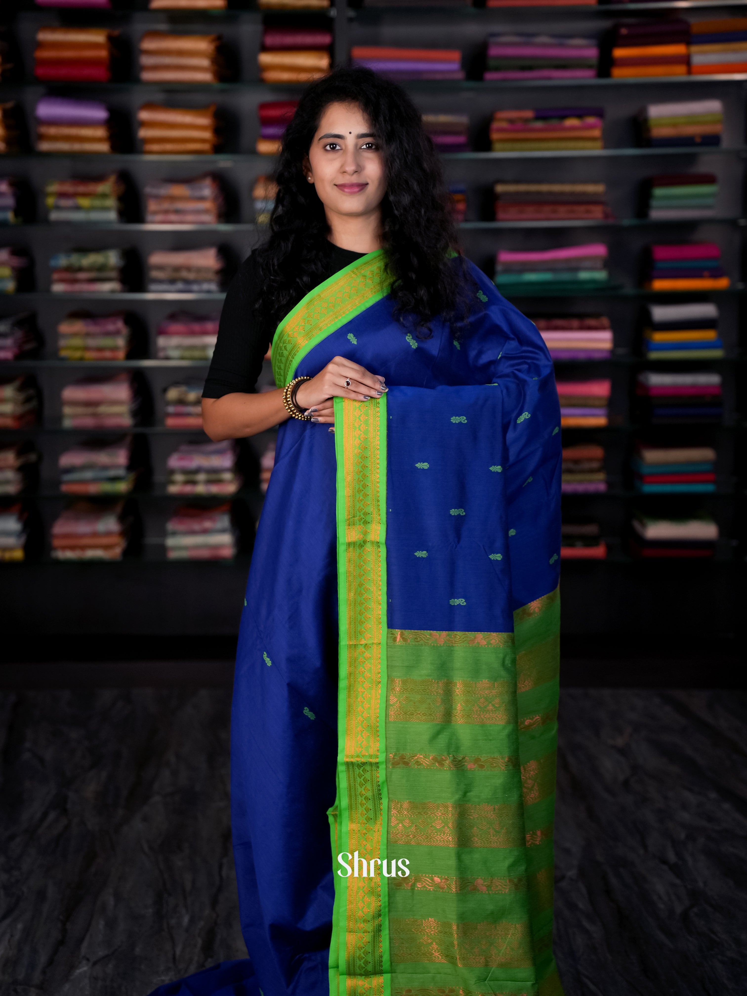 Blue & Green- Kalyani Cotton Saree - Shop on Shrus.com