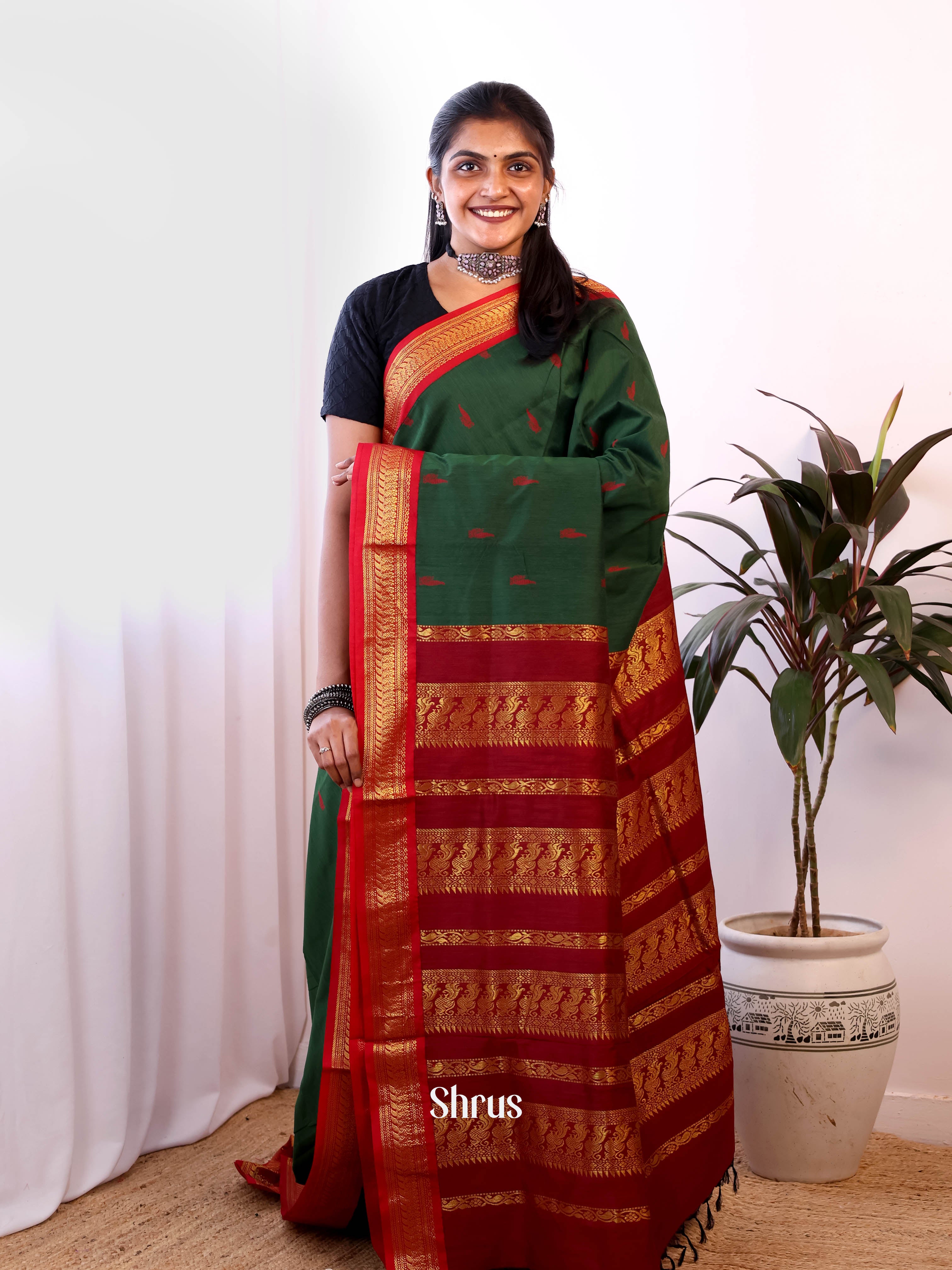 Green & Maroon - Kalyani Cotton Saree - Shop on Shrus.com