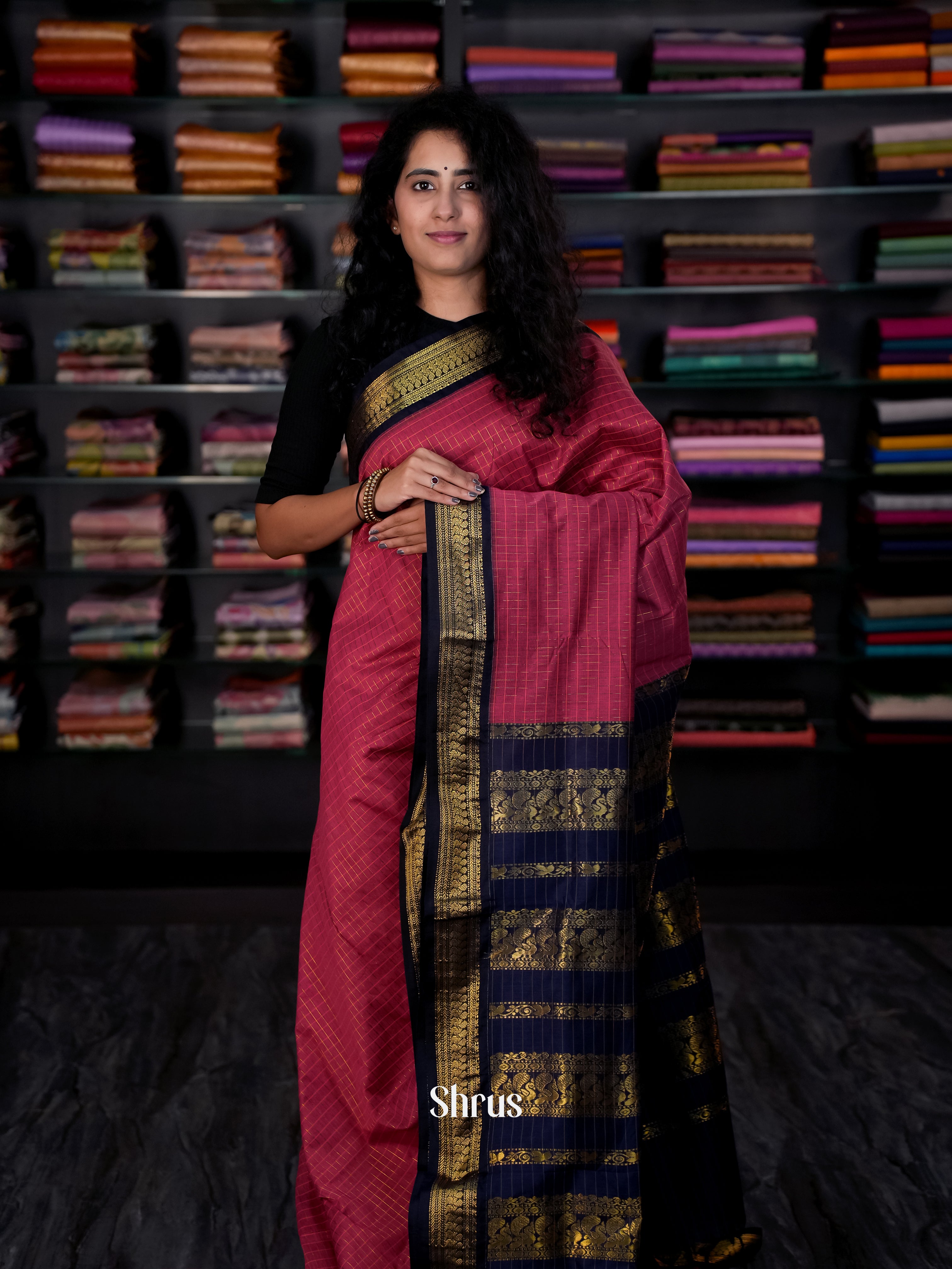 Maroon & Blue - Kalyani Cotton Saree - Shop on Shrus.com