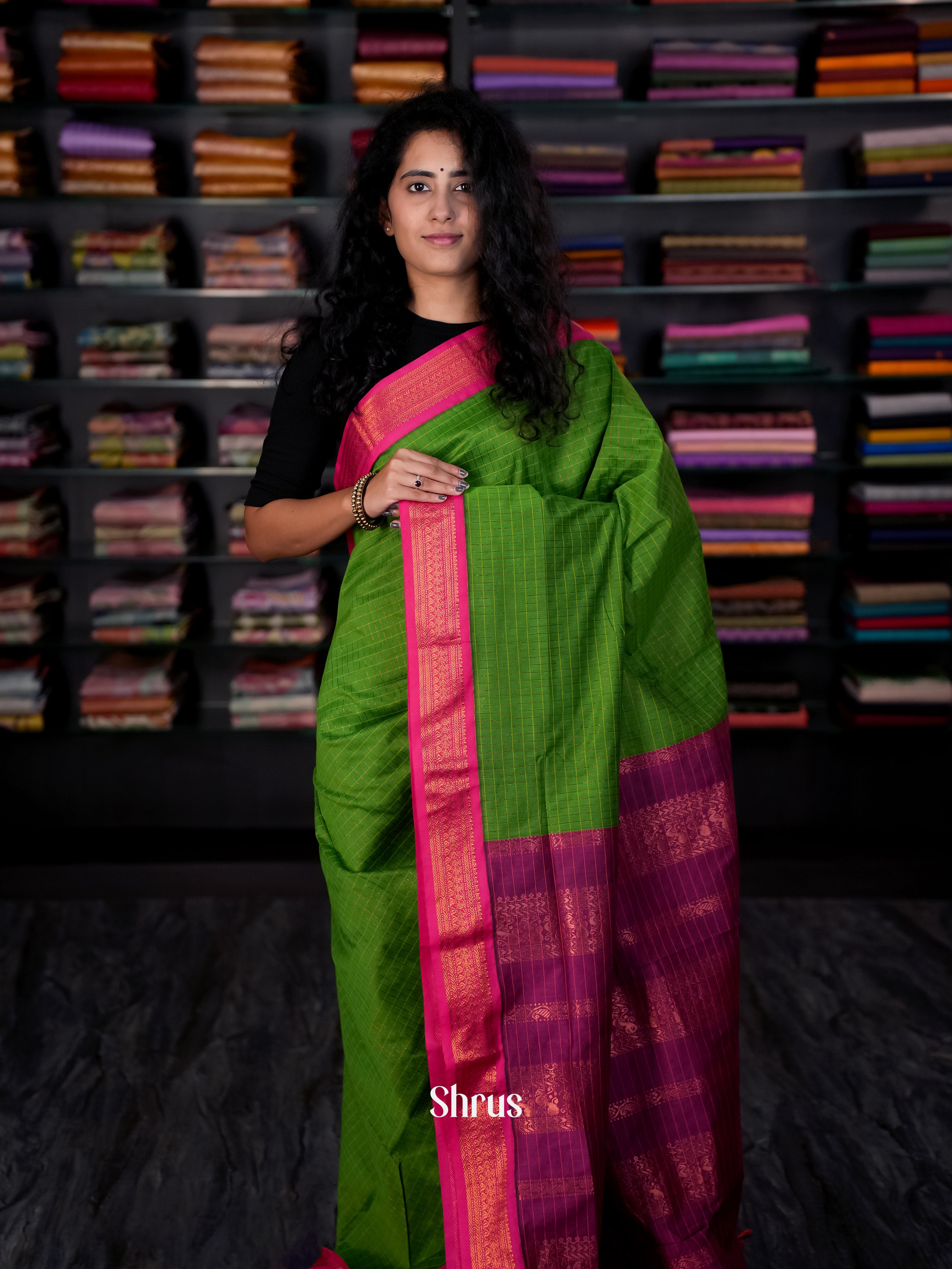 Green & Pink- Kalyani Cotton Saree - Shop on Shrus.com