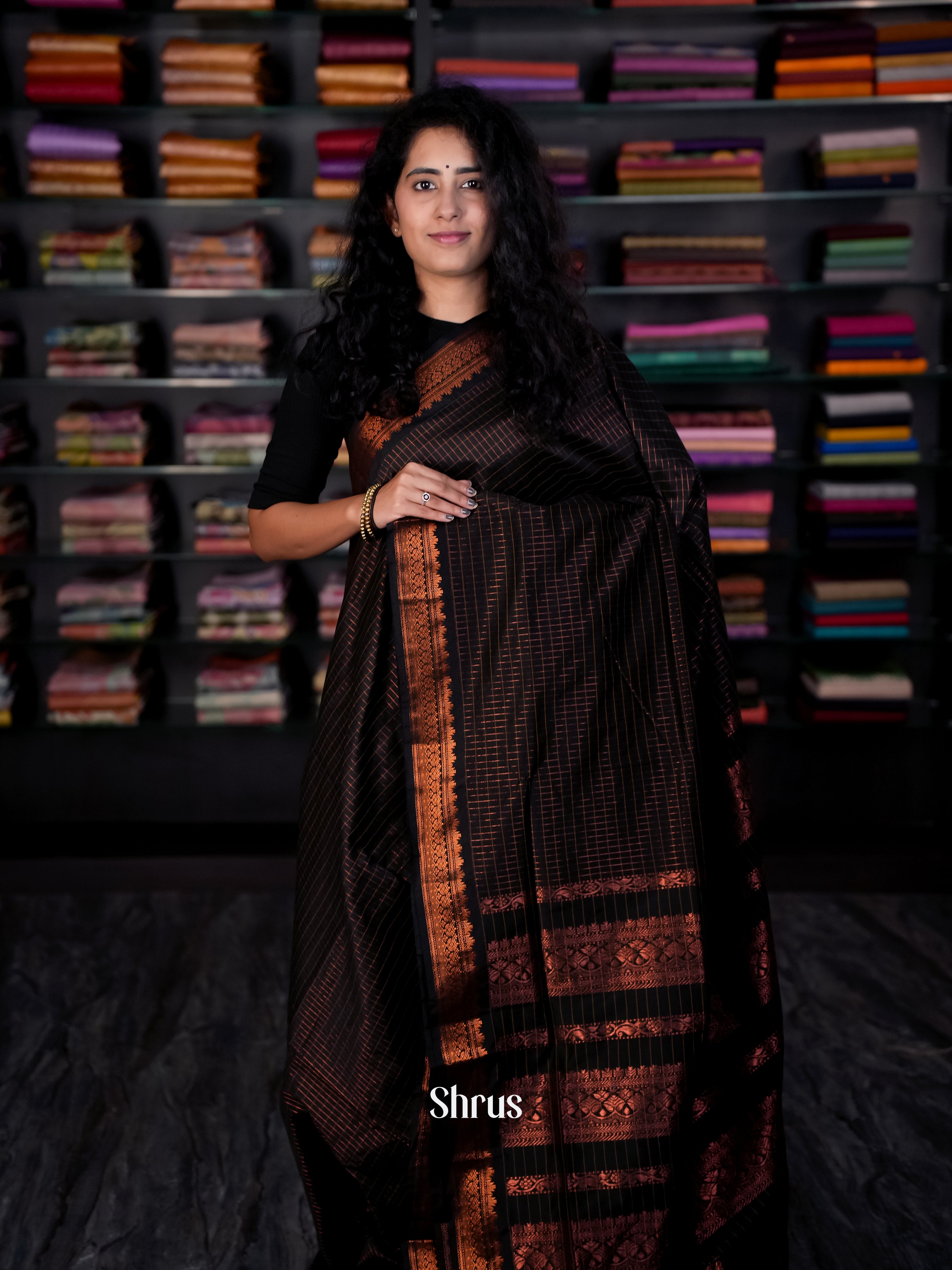 Black - Kalyani Cotton Saree - Shop on Shrus.com