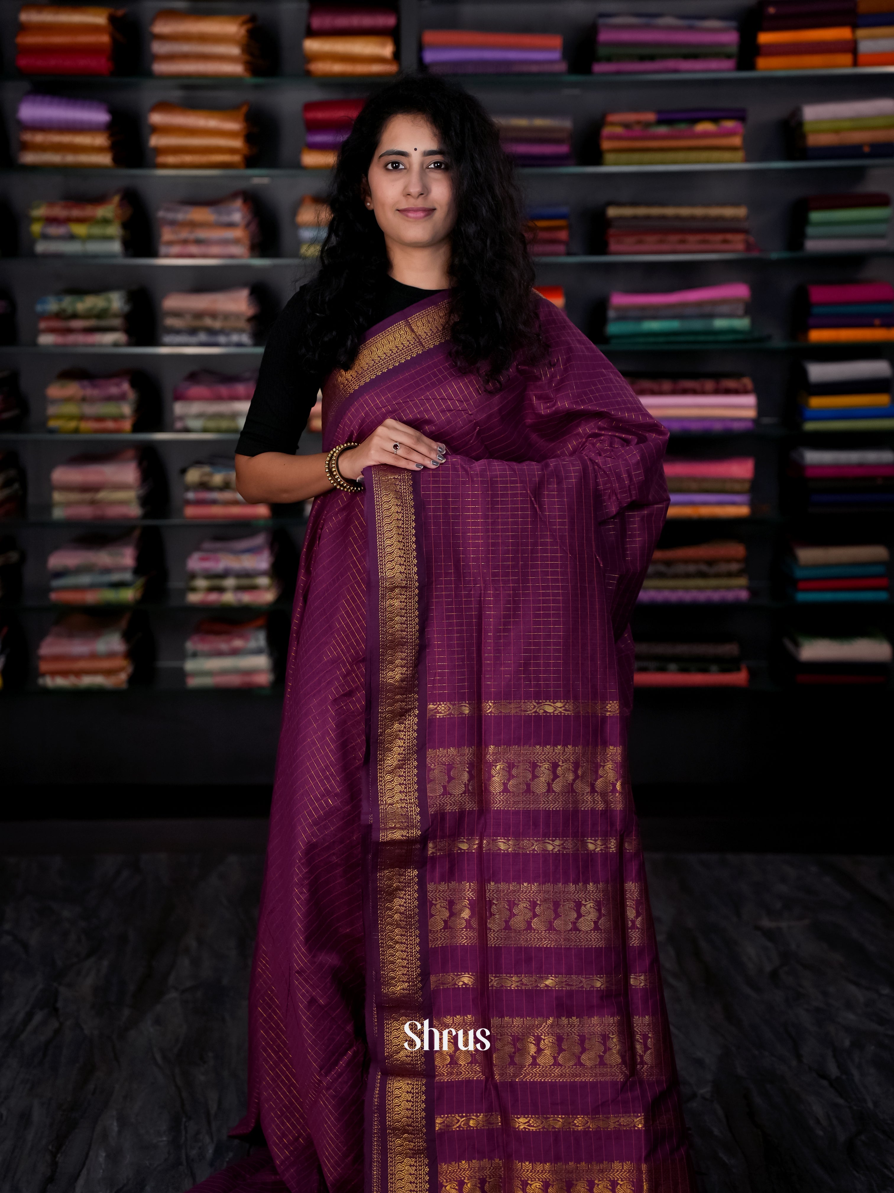 Purple - Kalyani Cotton Saree - Shop on Shrus.com