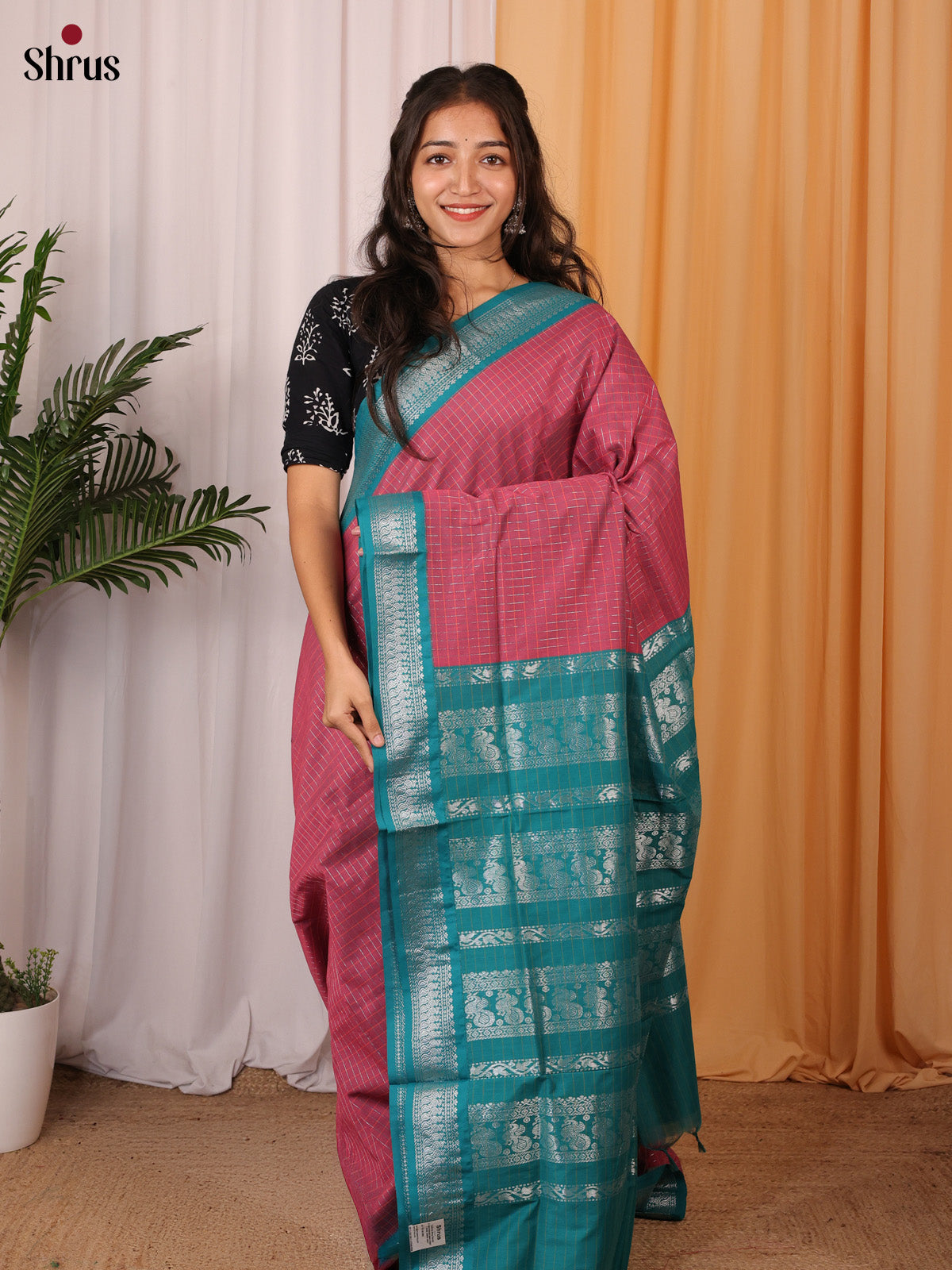 Pink & Green - Kalyani Cotton Saree - Shop on Shrus.com