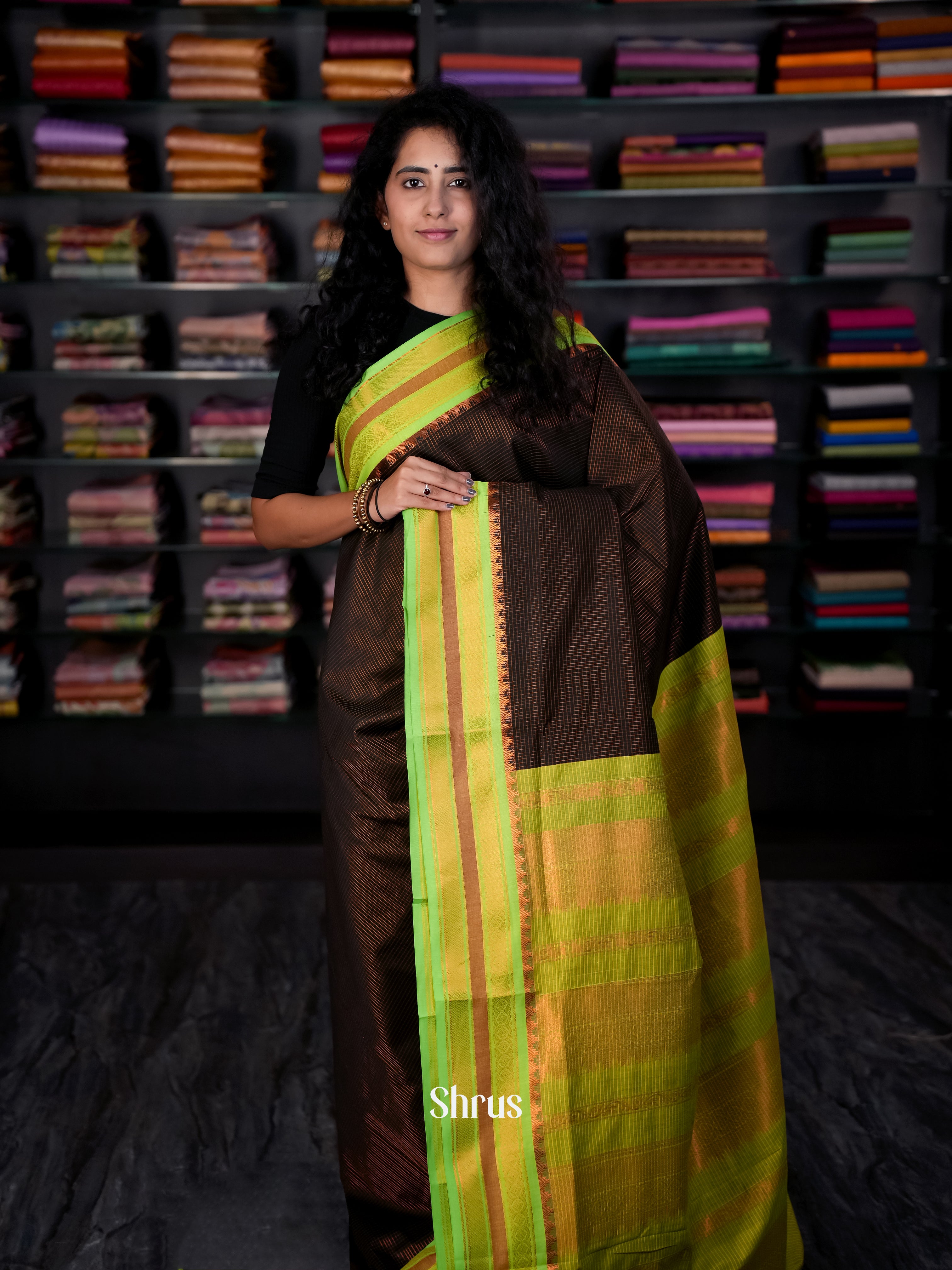 Black & Green - Kalyani Cotton Saree - Shop on Shrus.com