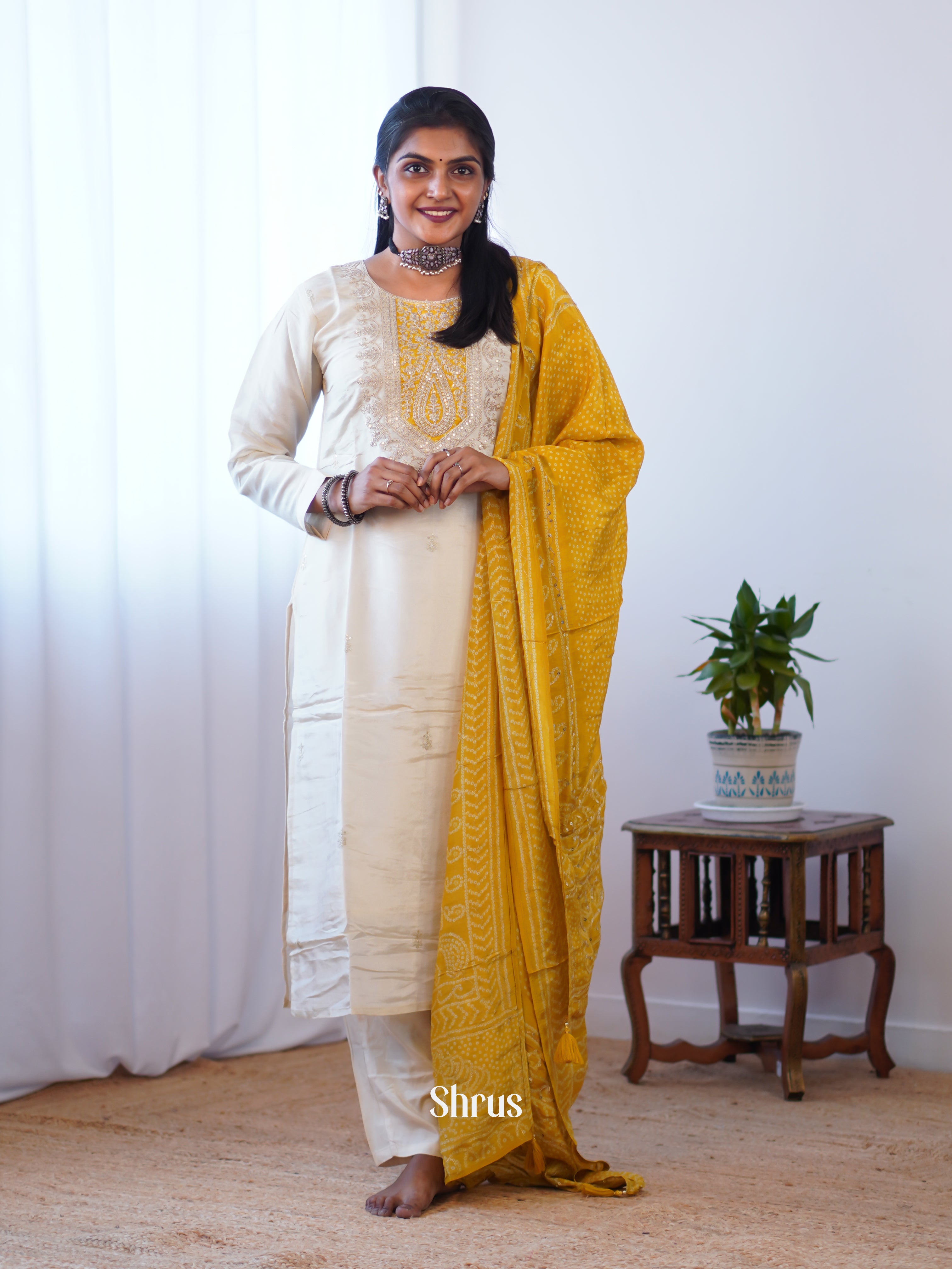Cream & Mustard - 3-pc Readymade Suits - Shop on Shrus.com