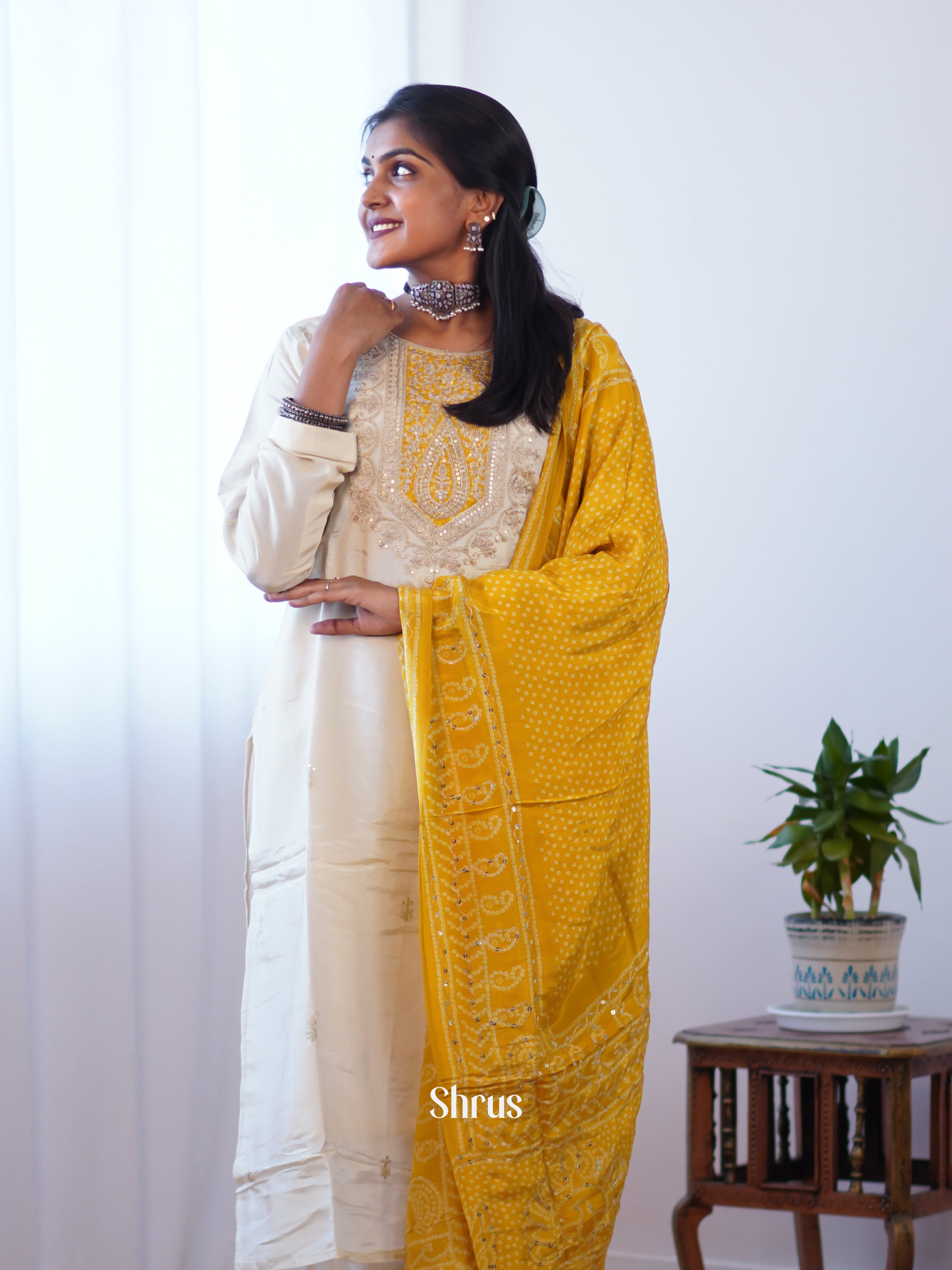 Cream & Mustard - 3-pc Readymade Suits - Shop on Shrus.com