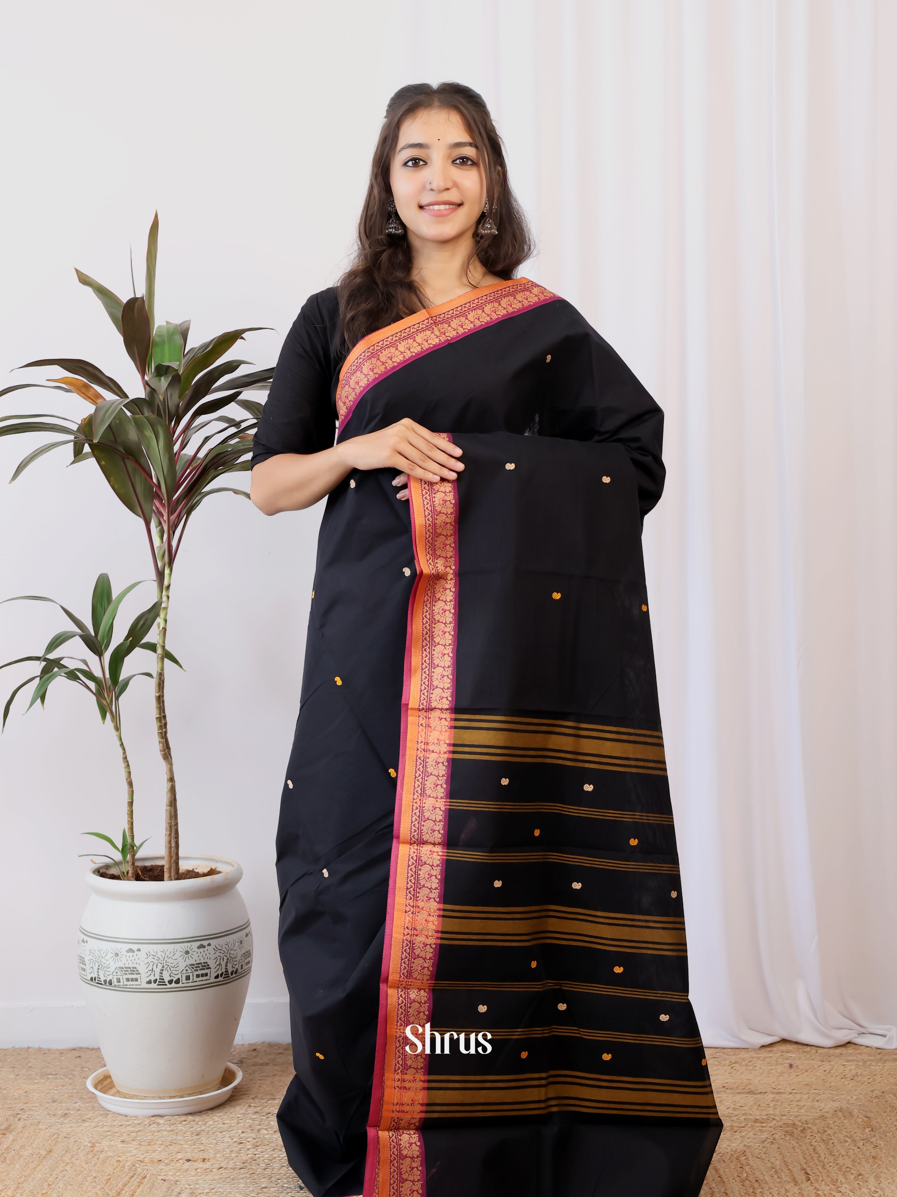 Black & Pink - Chettinad Cotton Saree - Shop on Shrus.com