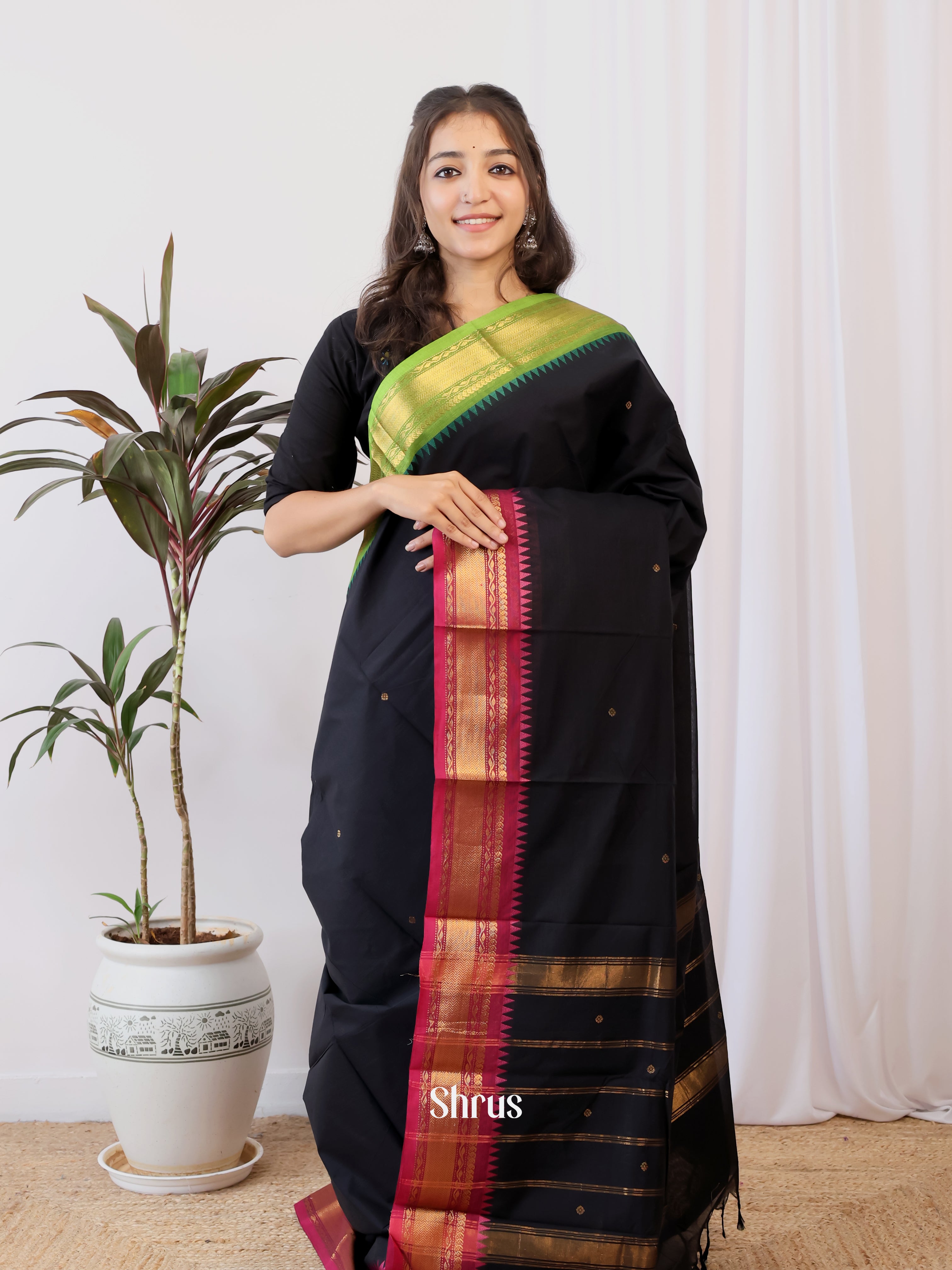 Black & Red - Chettinad Cotton Saree - Shop on Shrus.com