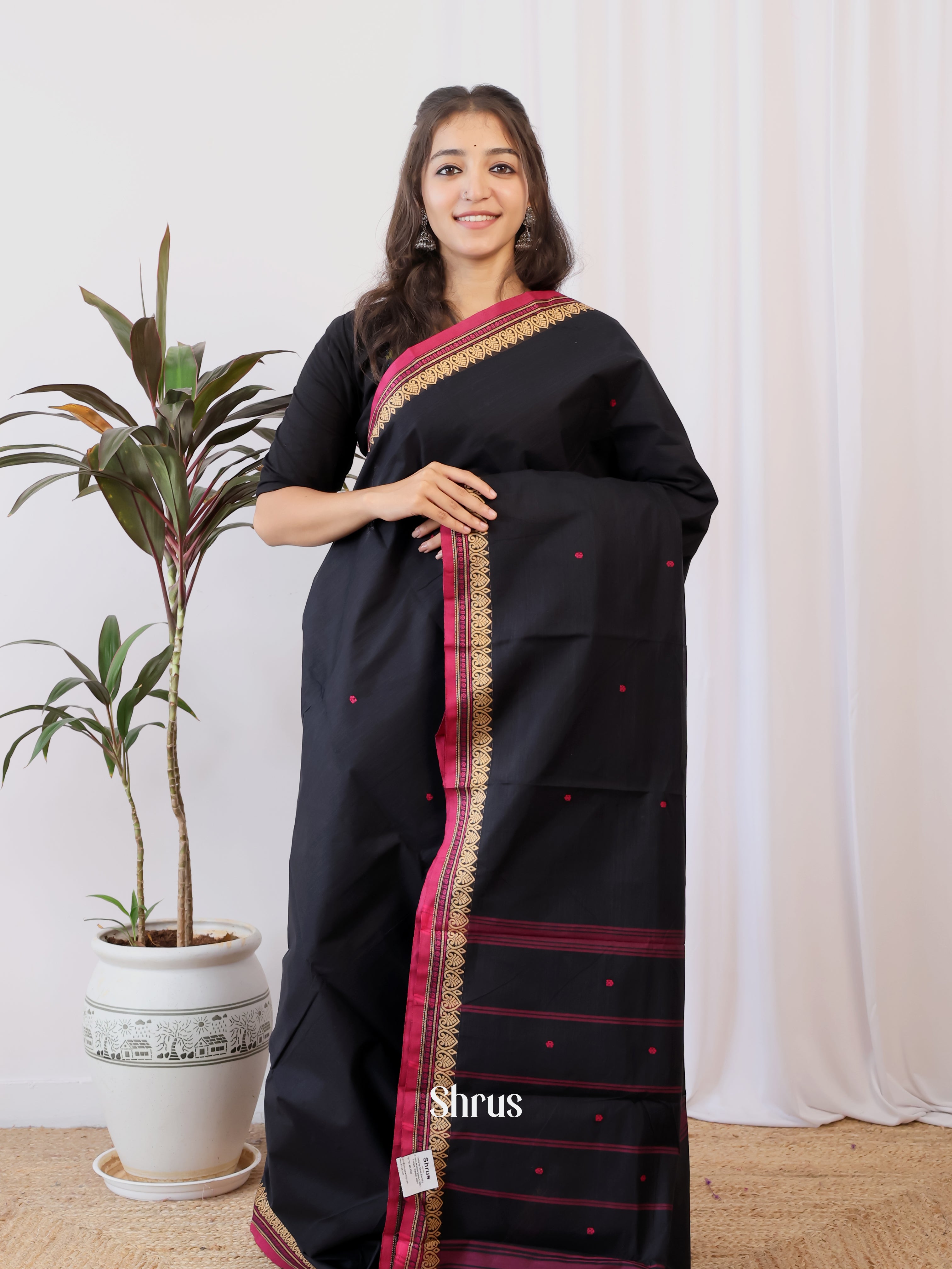Black & Red - Chettinad Cotton Saree - Shop on Shrus.com