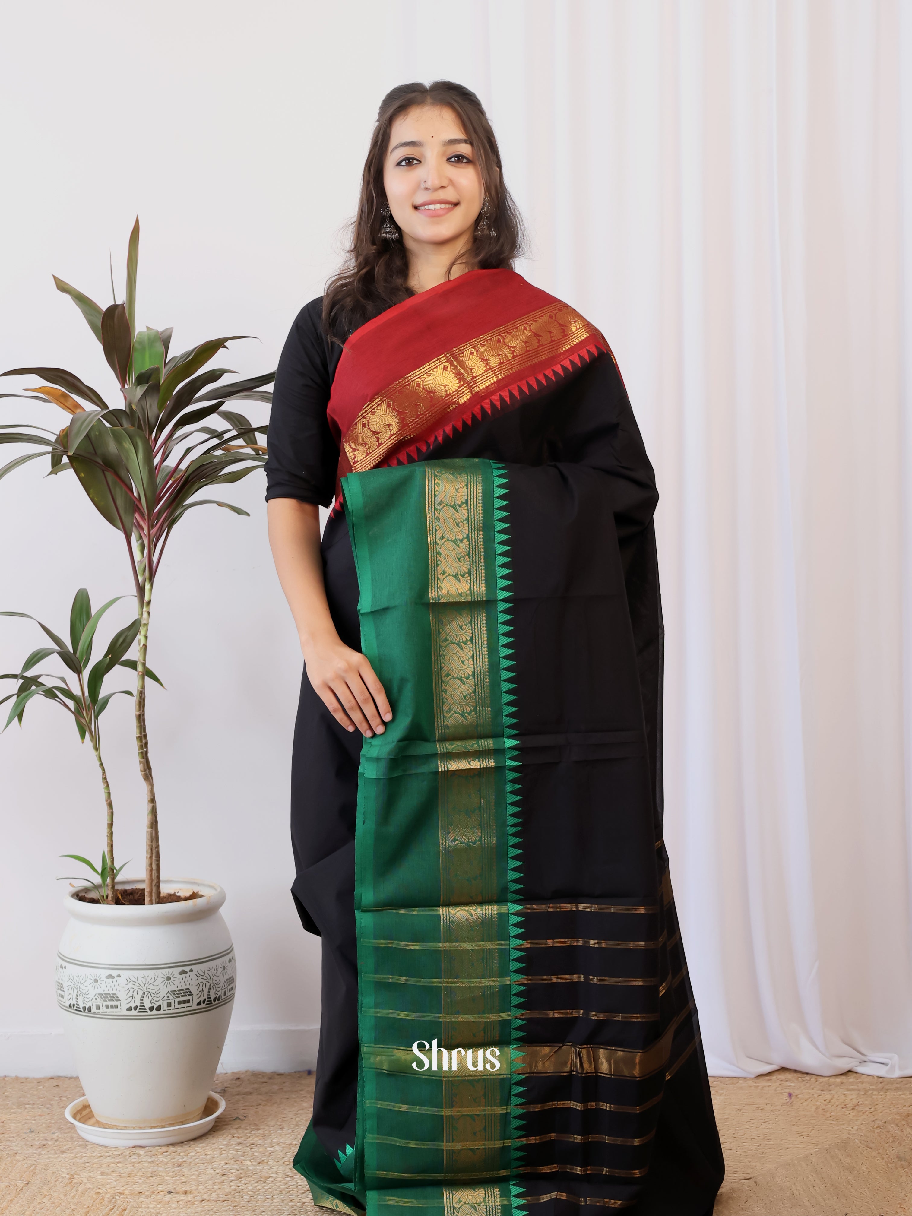 Black & Green - Chettinad Cotton Saree - Shop on Shrus.com