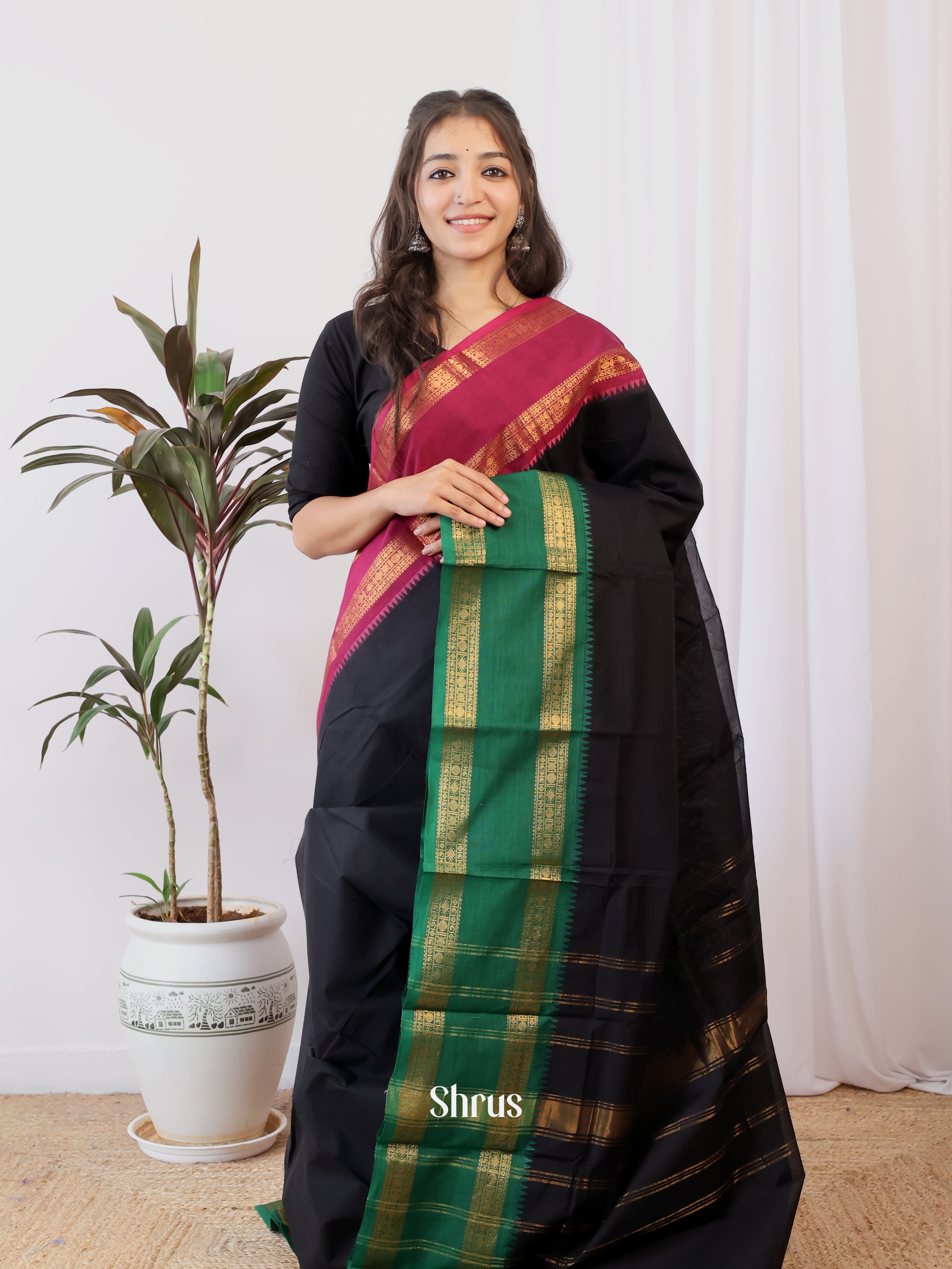 Black & Green - Chettinad Cotton Saree - Shop on Shrus.com