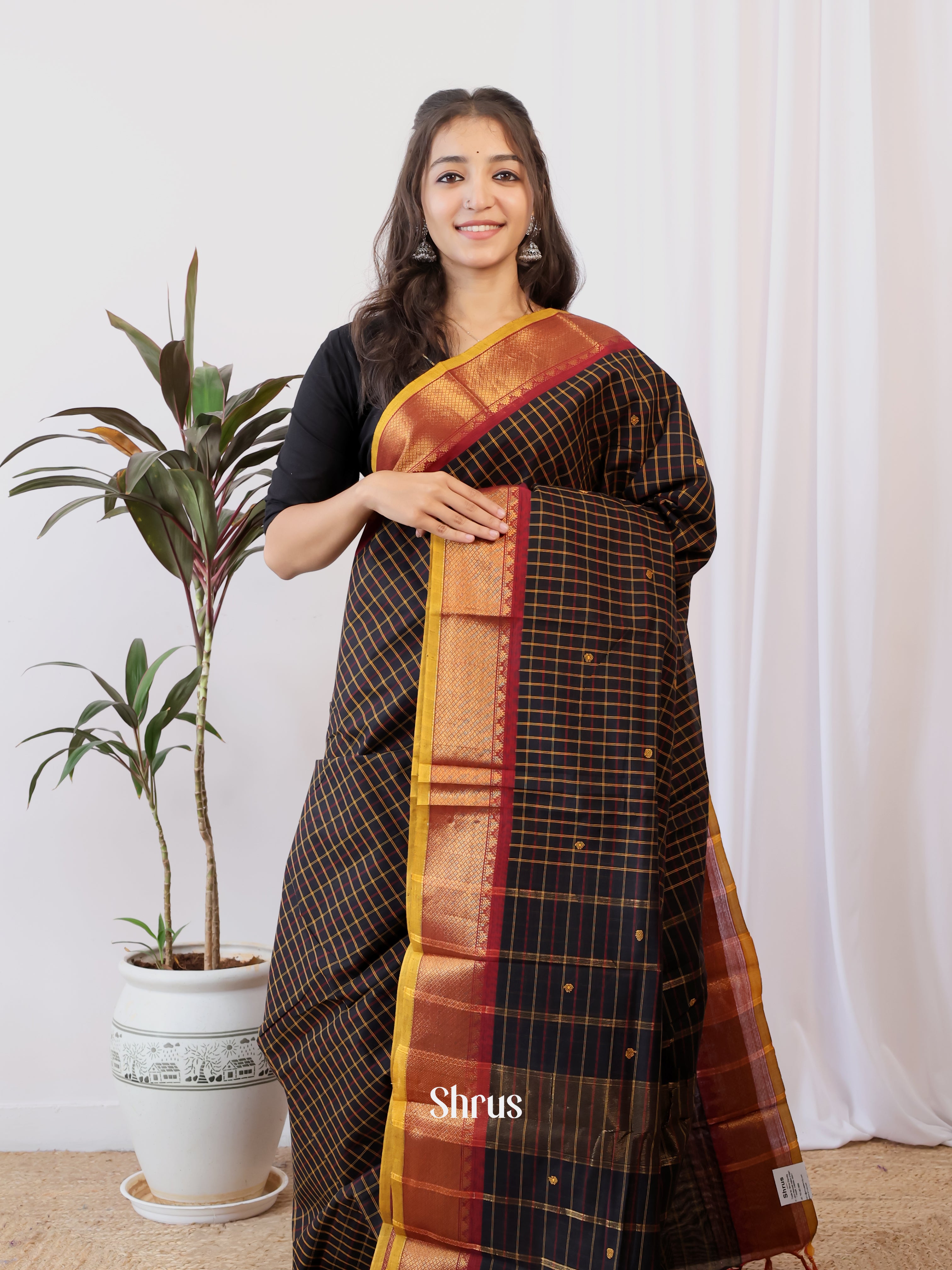 Black & Red - Chettinad Cotton Saree - Shop on Shrus.com