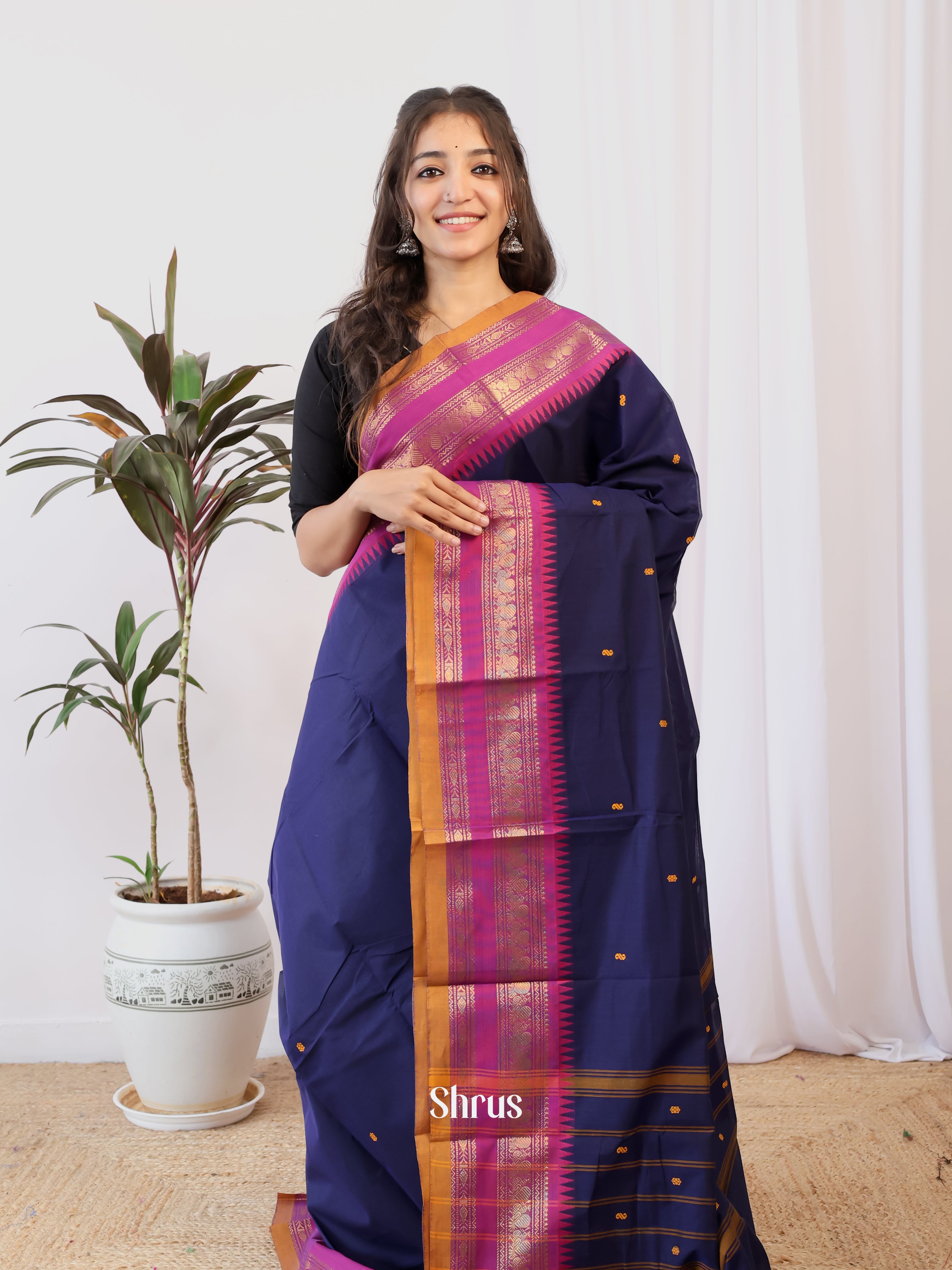 Blue & Purple - Chettinad Cotton Saree - Shop on Shrus.com