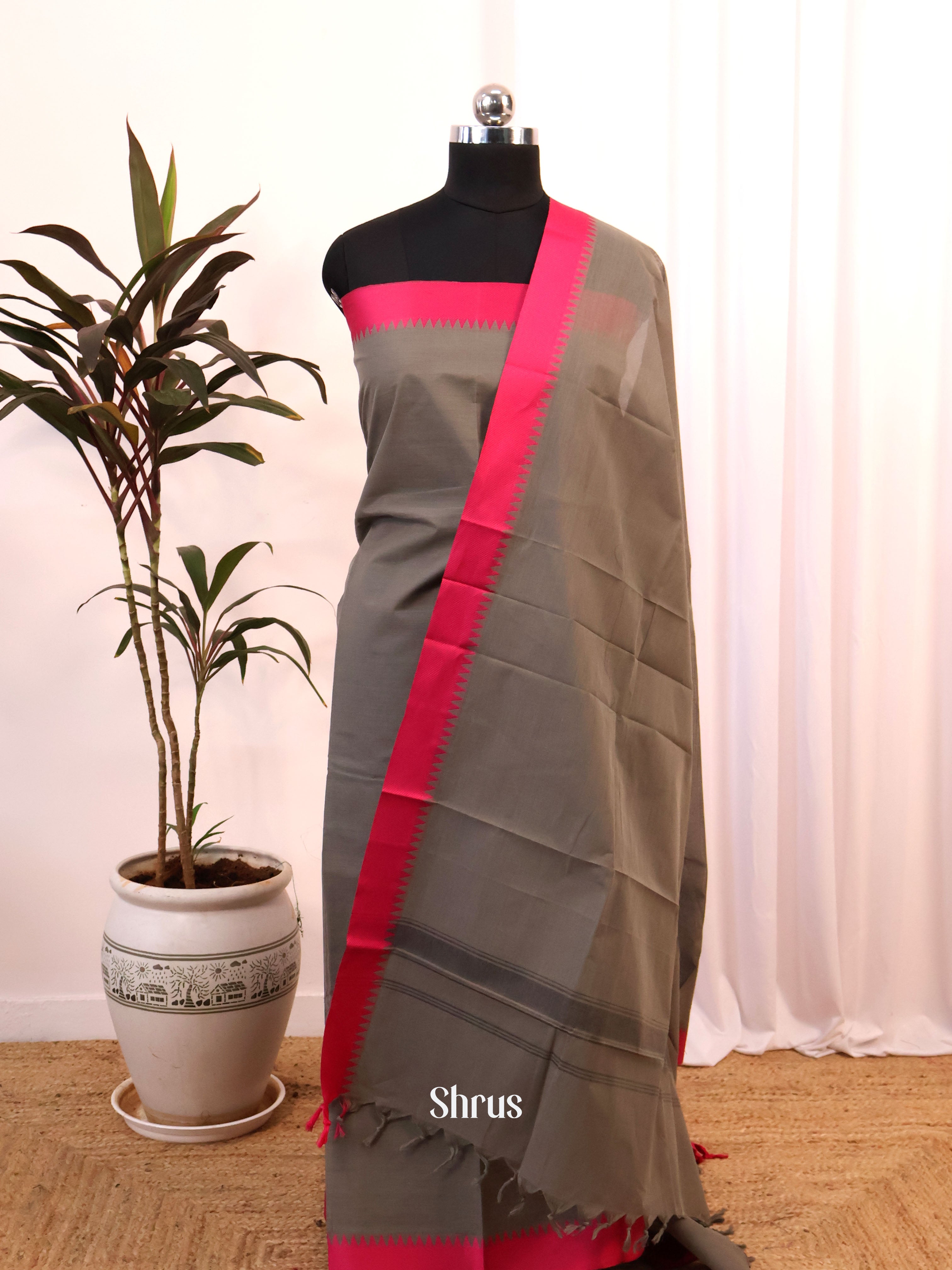 Grey & Pink - chettinad top & dupatta combo - Shop on Shrus.com