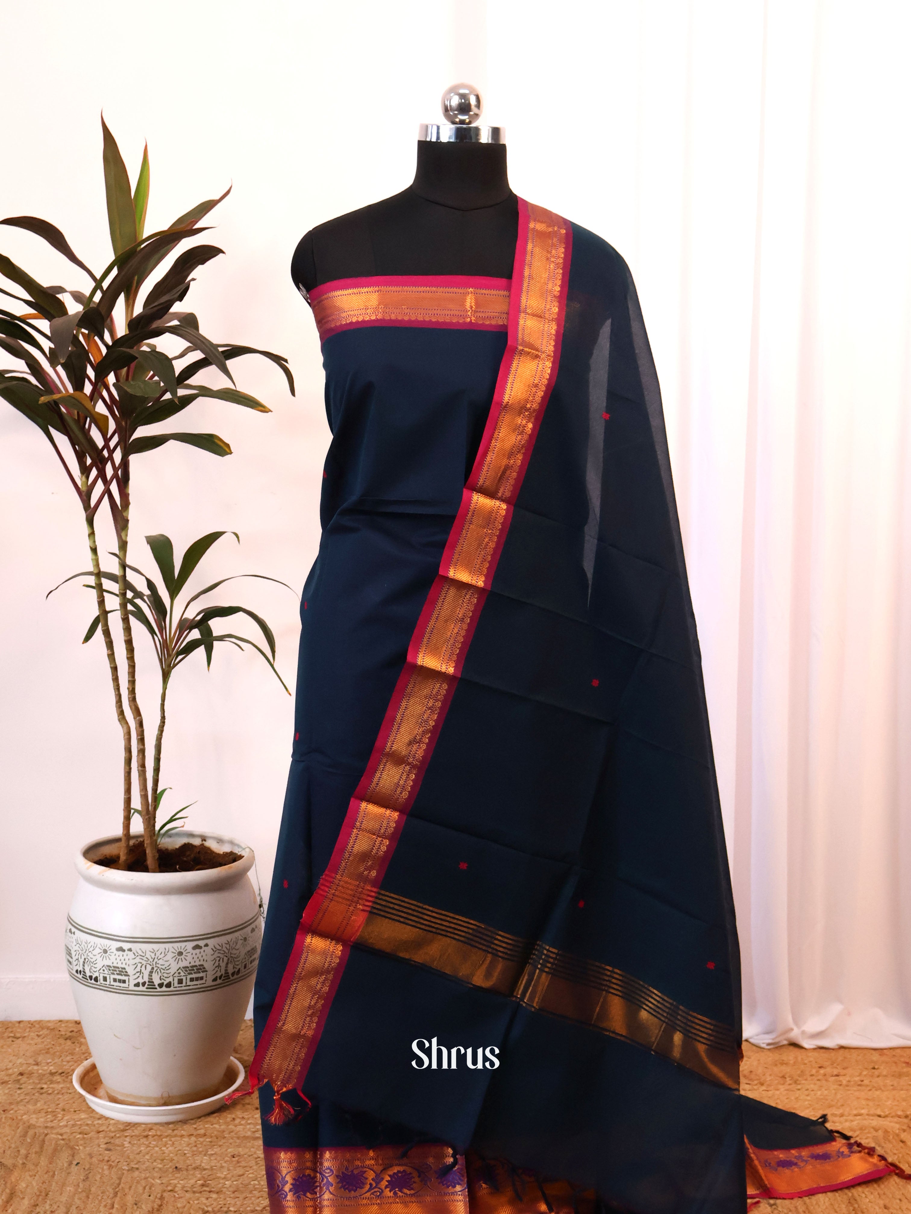 Blue & Pink - chettinad top & dupatta combo - Shop on Shrus.com