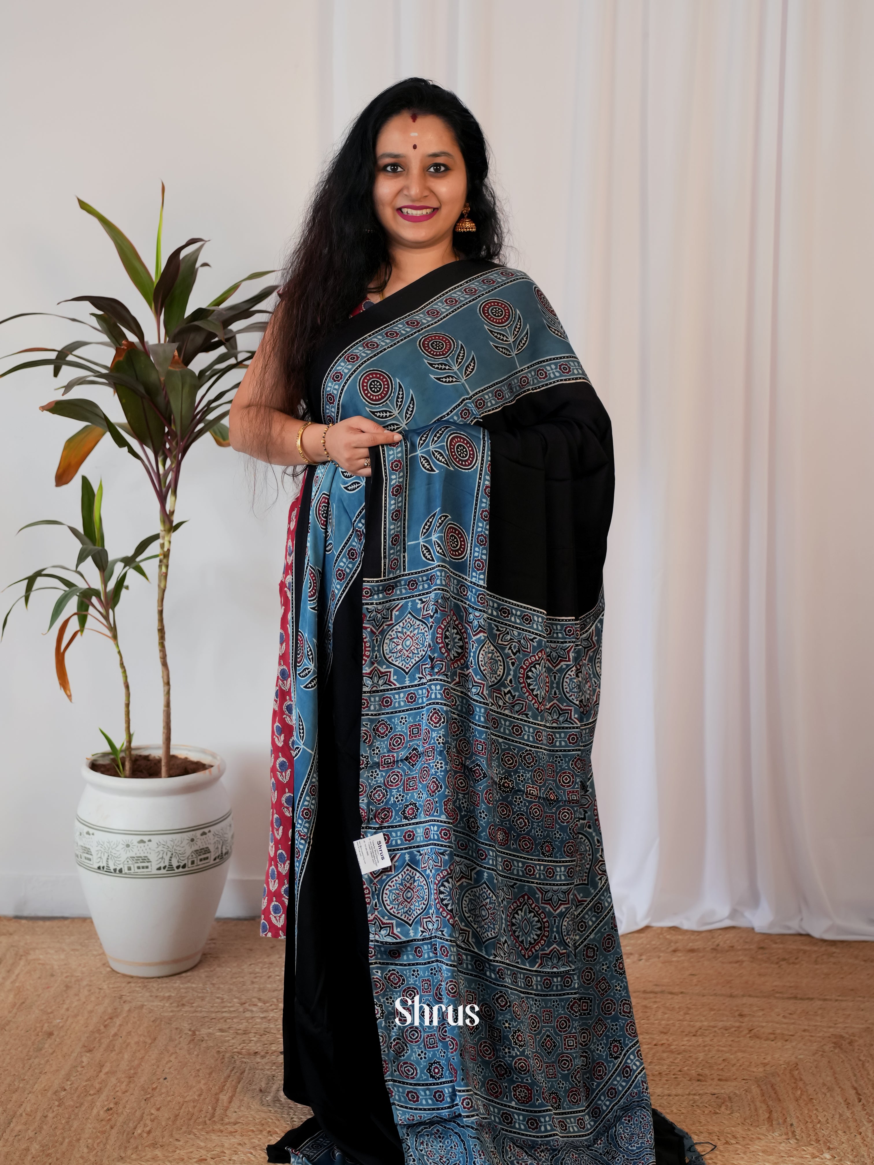 Black & Blue - Modal Silk Saree - Shop on Shrus.com