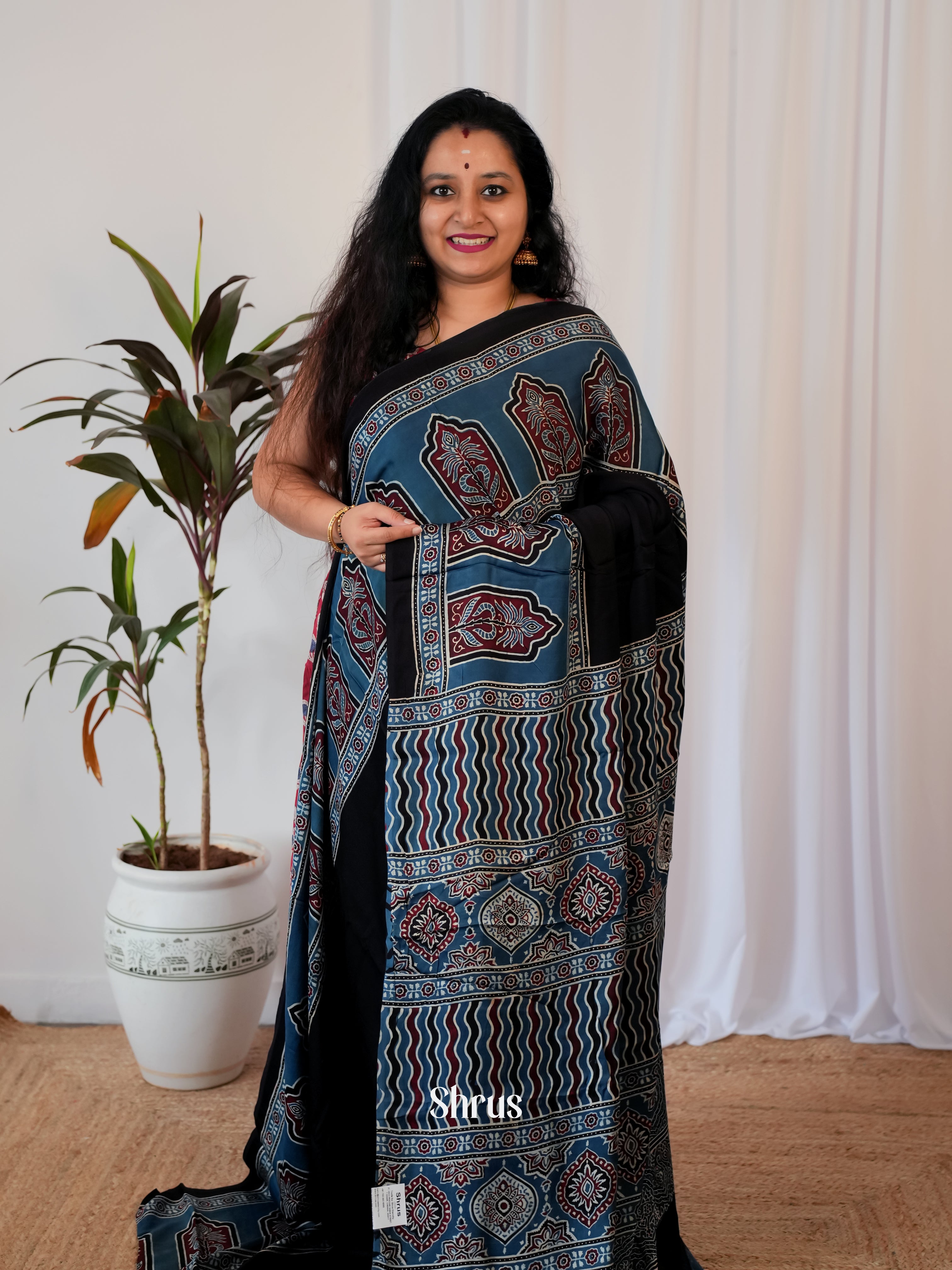 Black & Blue - Modal Silk Saree - Shop on Shrus.com