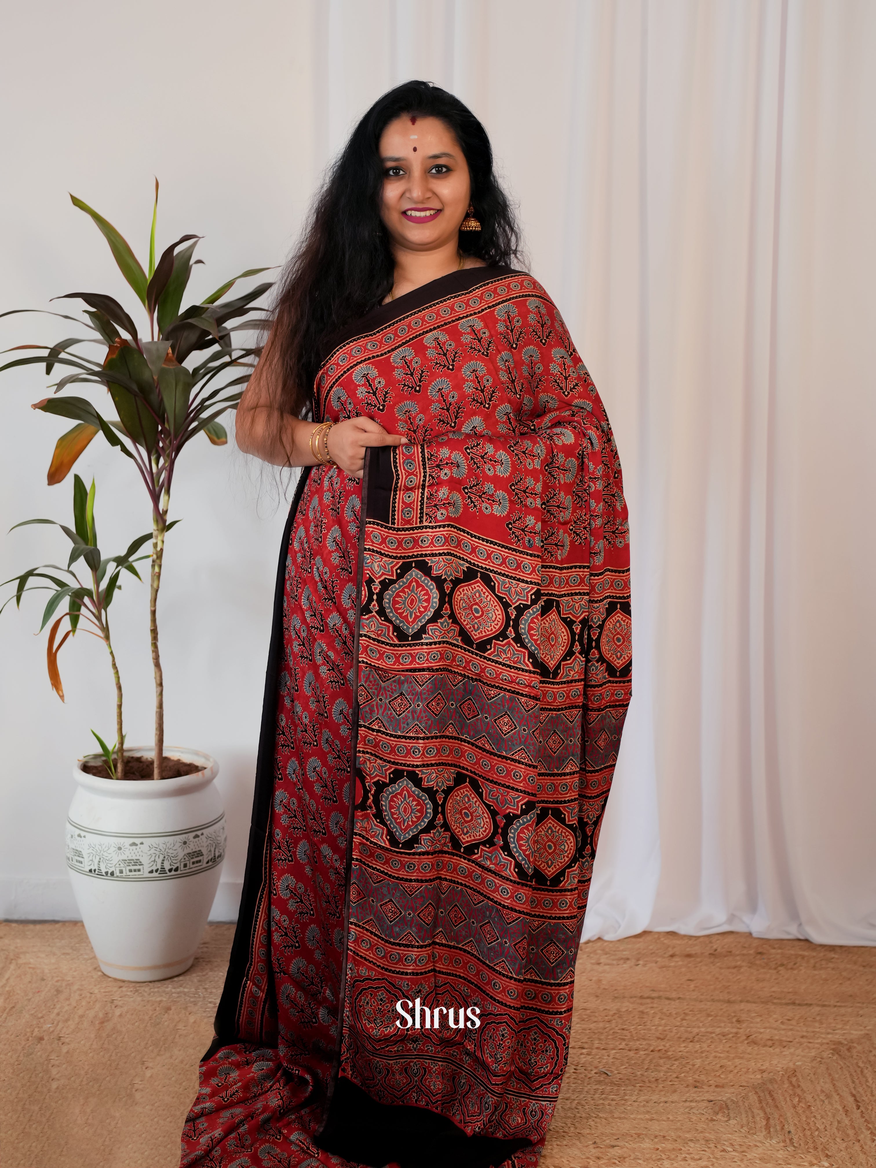 Red & Black - Modal Silk Saree - Shop on Shrus.com