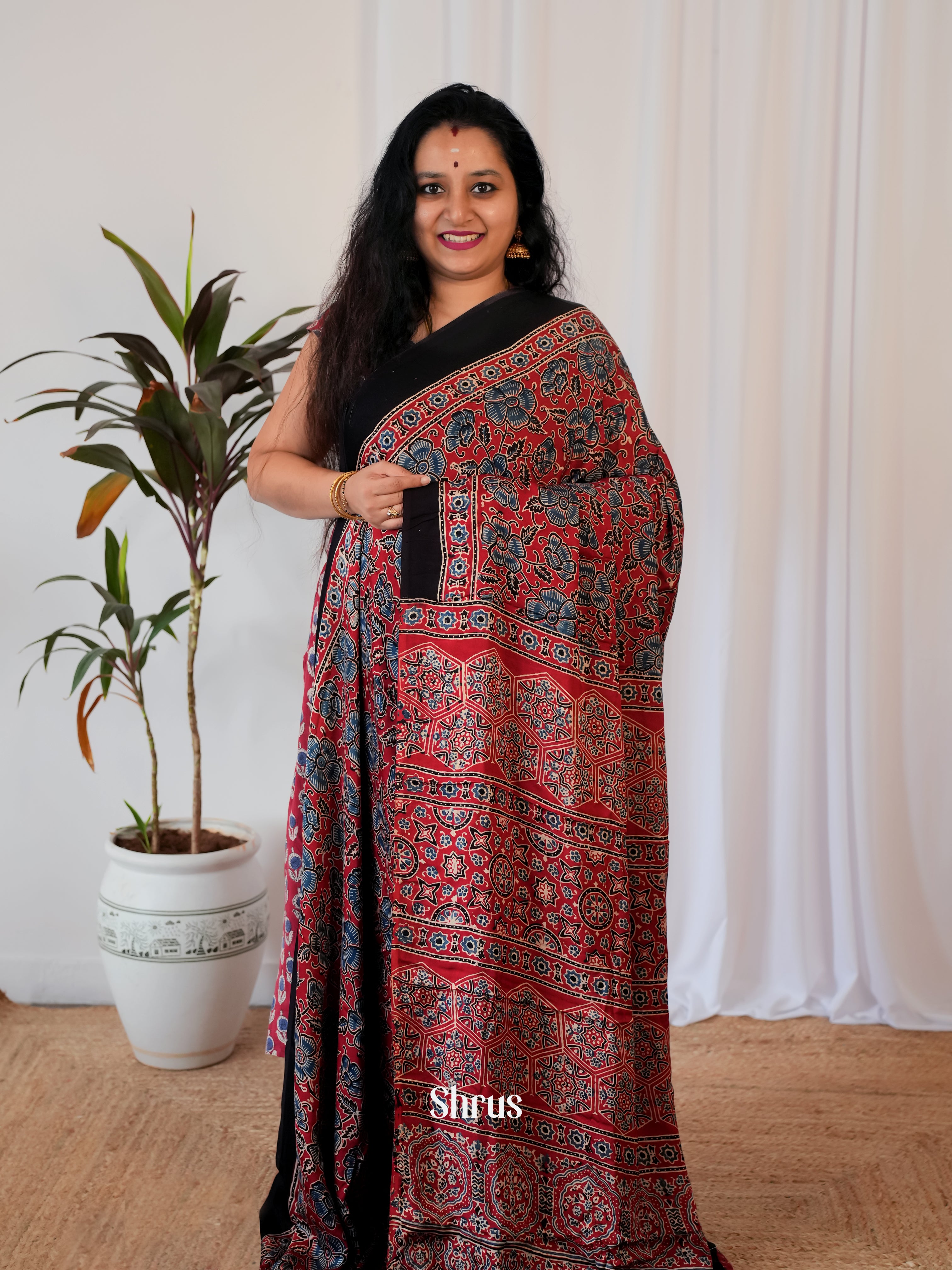 Red & Black - Modal Silk Saree - Shop on Shrus.com