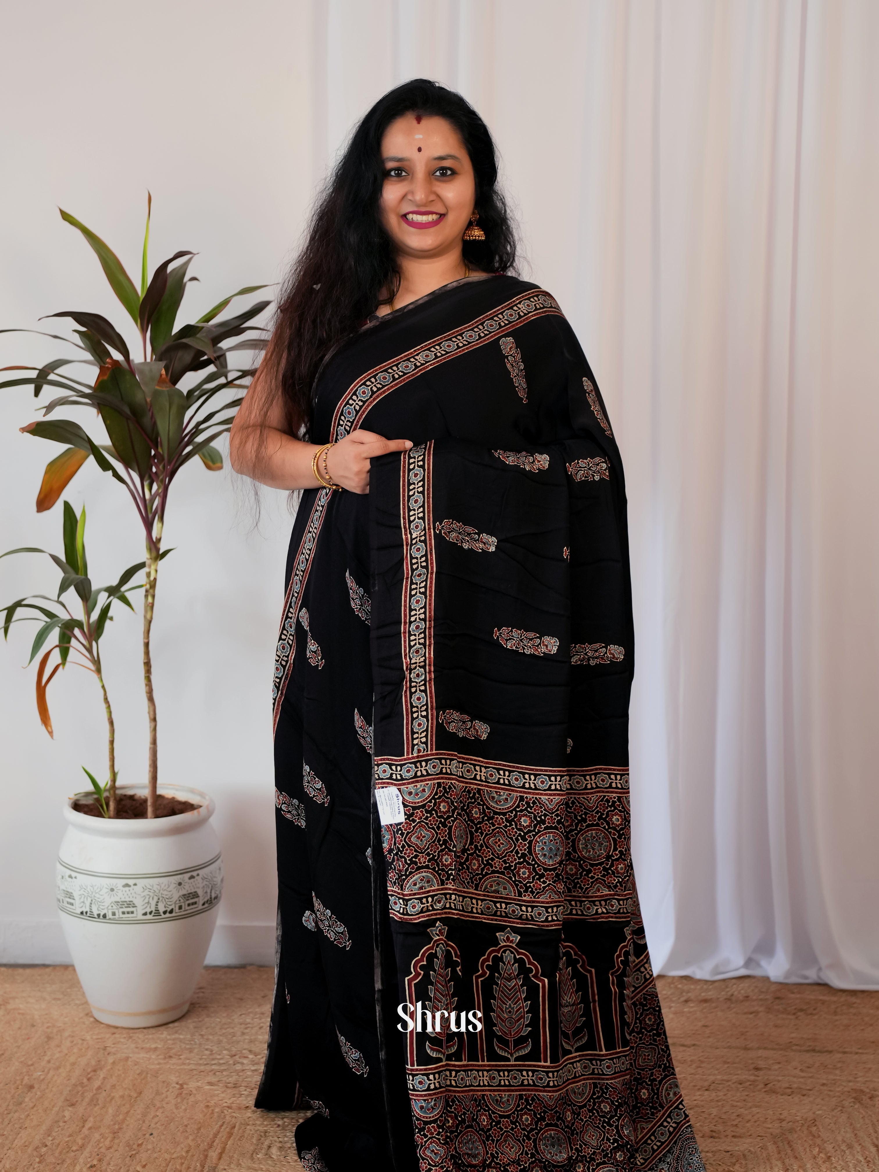 Black - Modal Silk Saree - Shop on Shrus.com