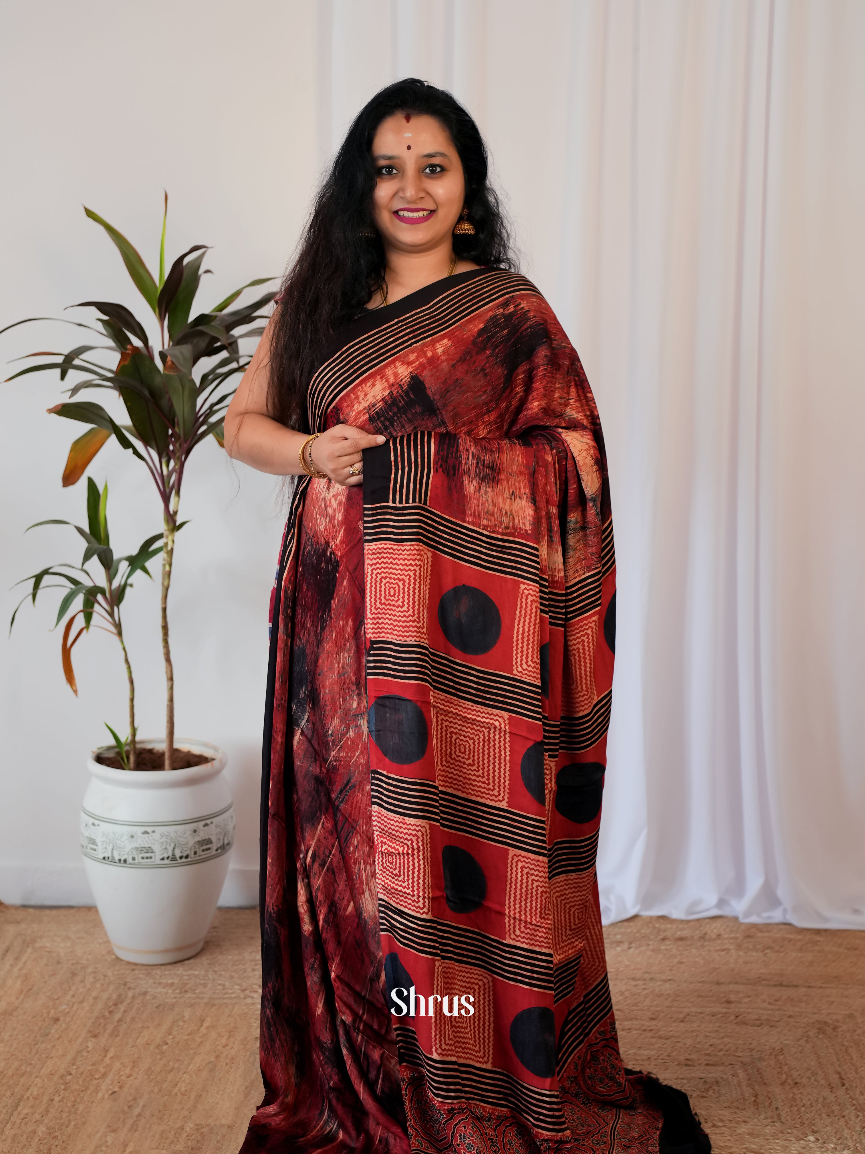 Red & Black- Modal Silk Saree - Shop on Shrus.com