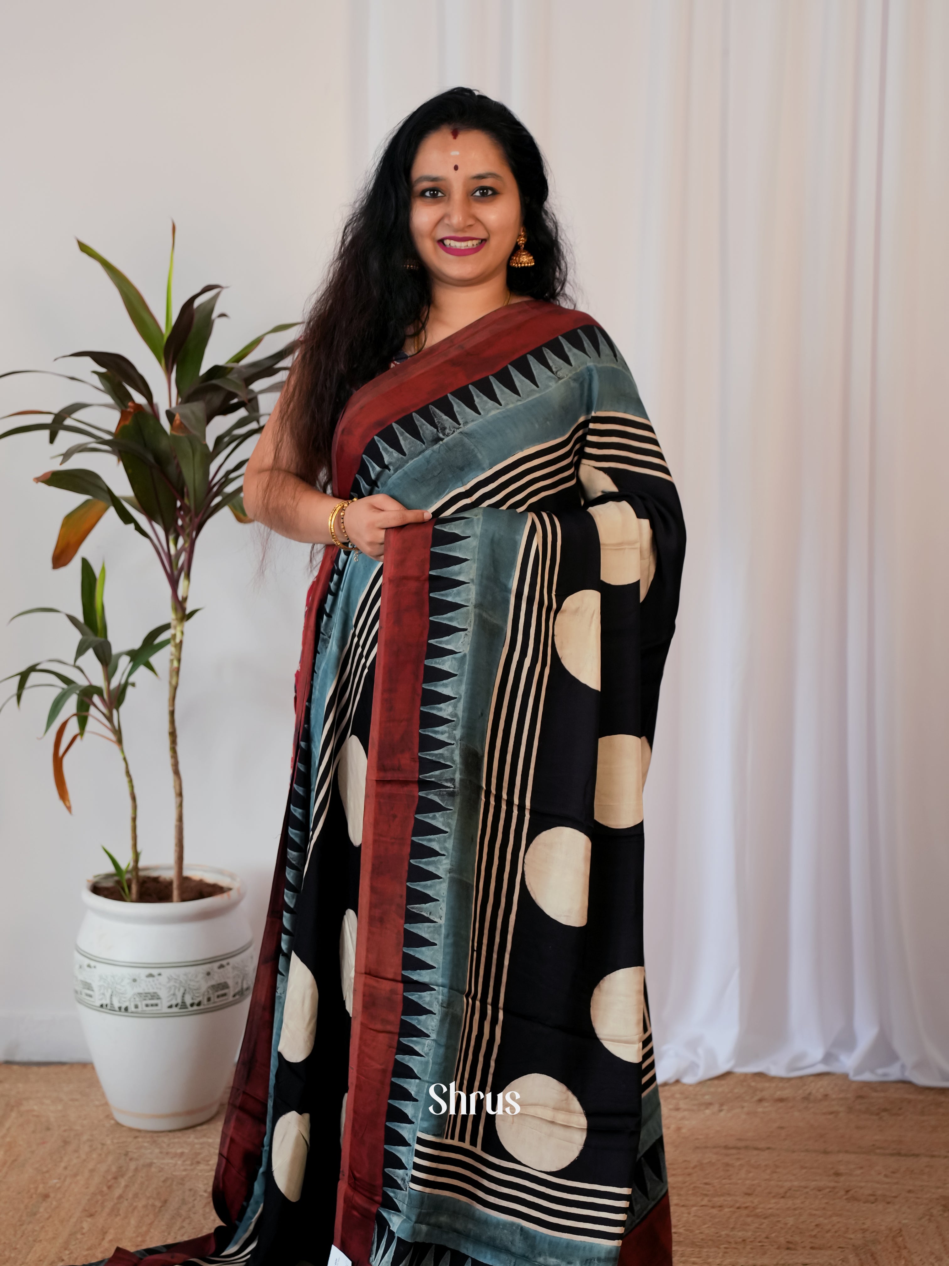 Black & Blue - Modal Silk Saree - Shop on Shrus.com