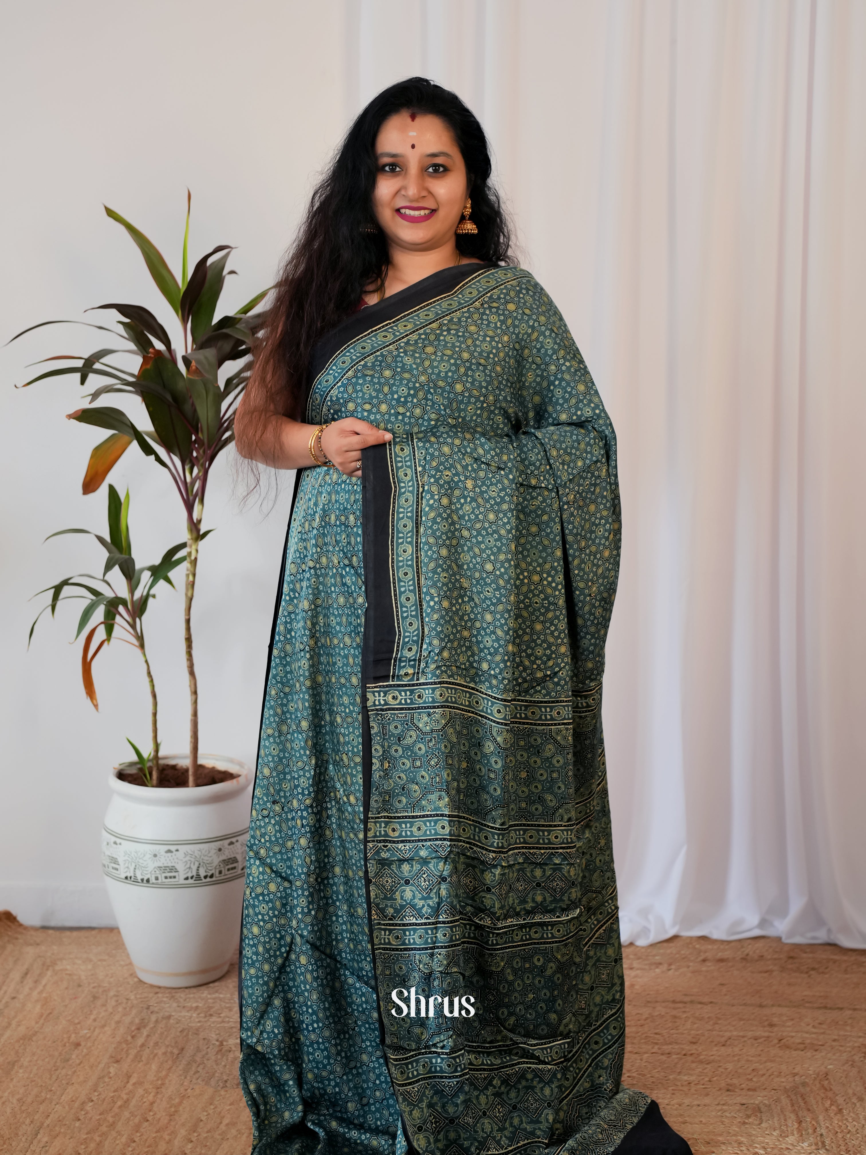 Blue & Black - Modal Silk Saree - Shop on Shrus.com