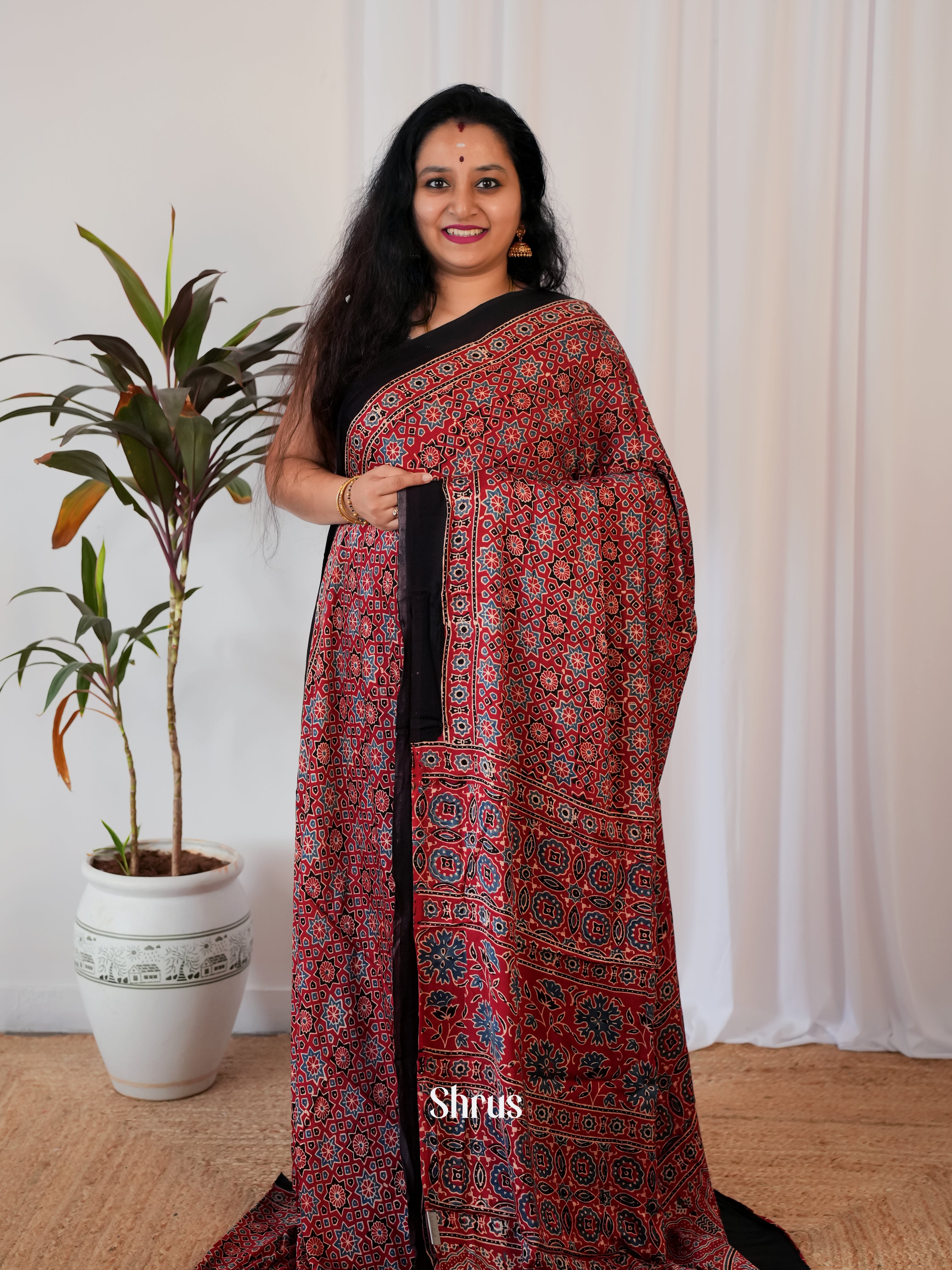 Red - Modal Silk Saree - Shop on Shrus.com