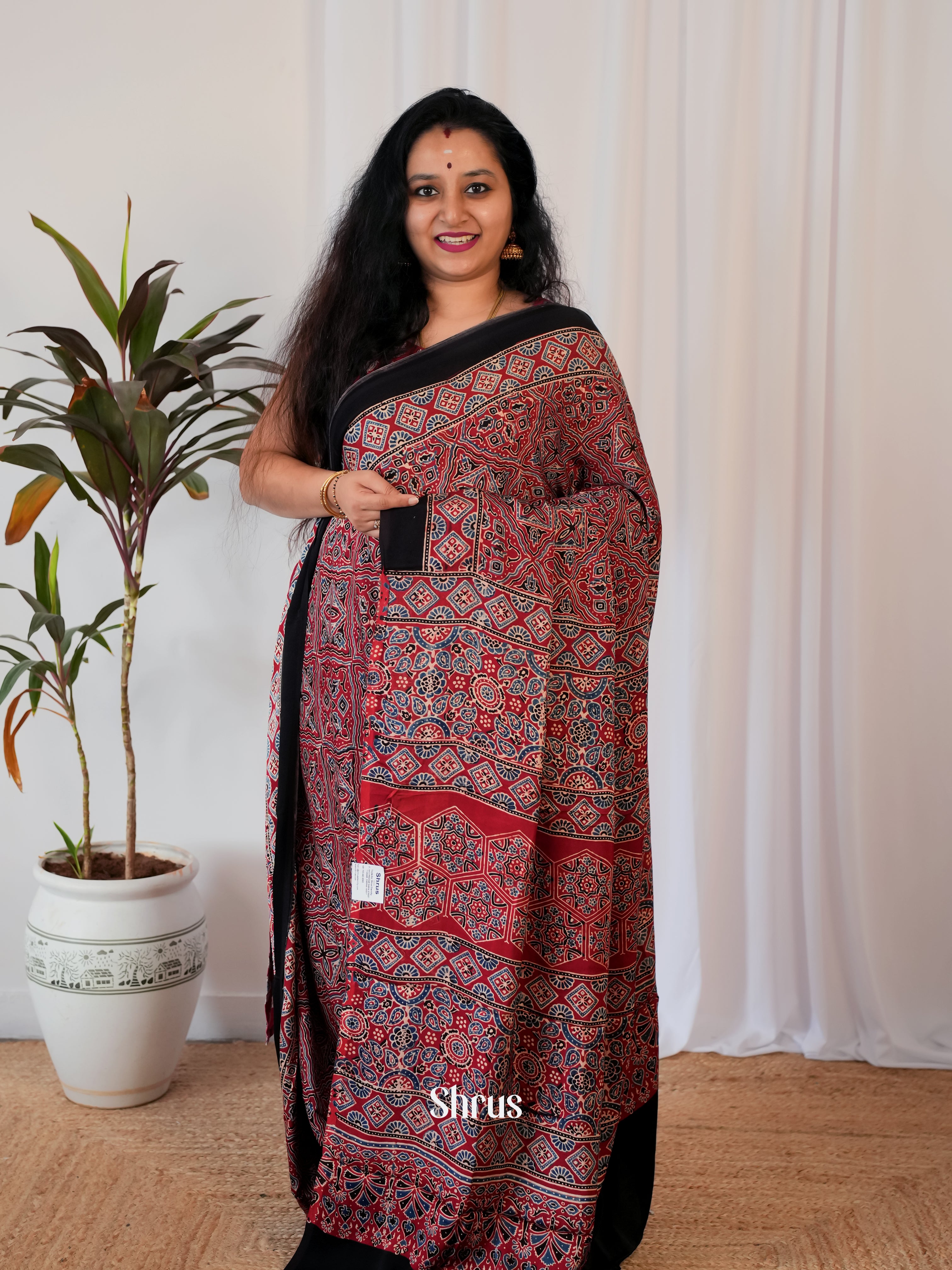 Red & Black- Modal Silk Saree - Shop on Shrus.com
