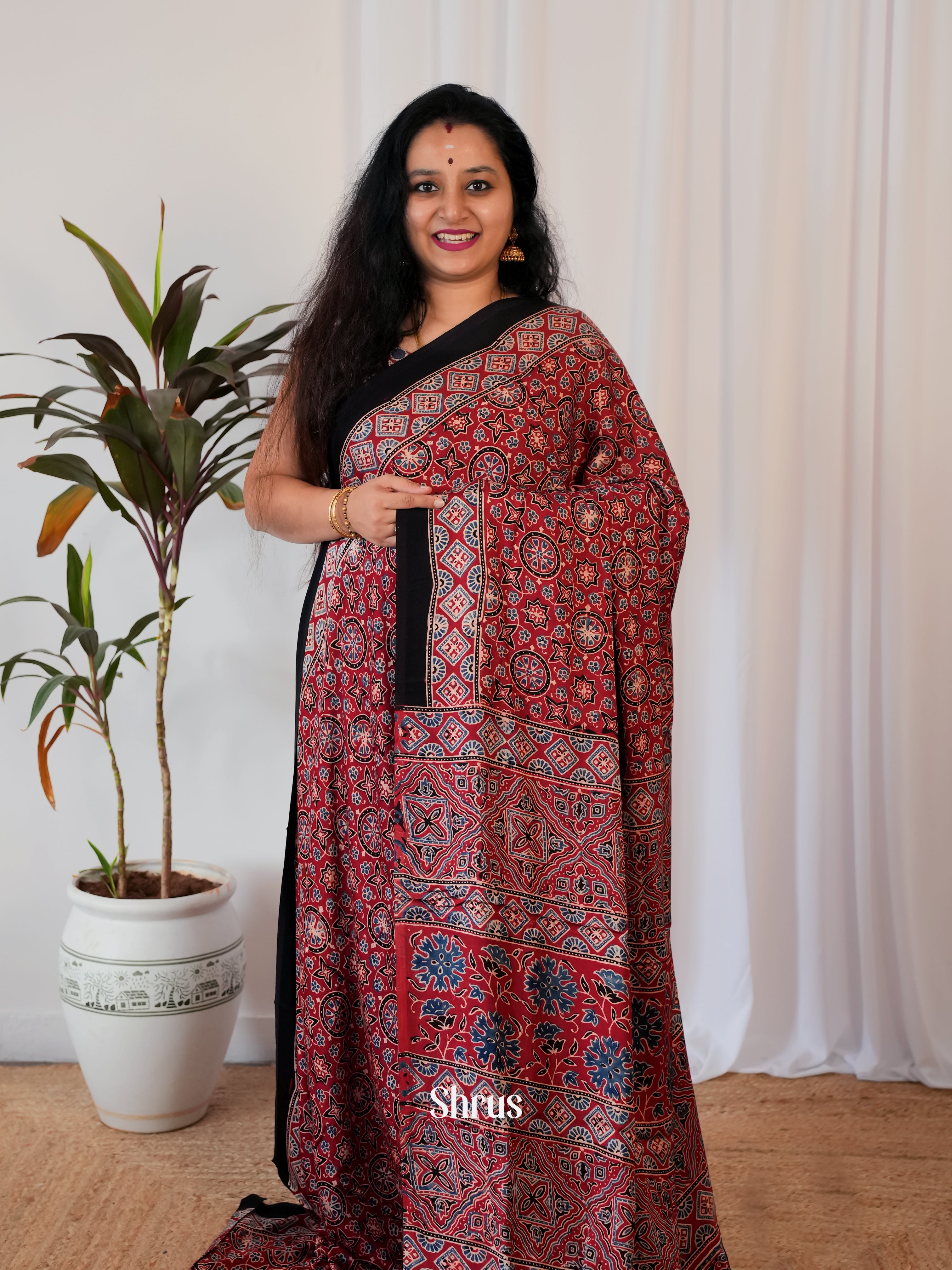 Red - Modal Silk Saree - Shop on Shrus.com