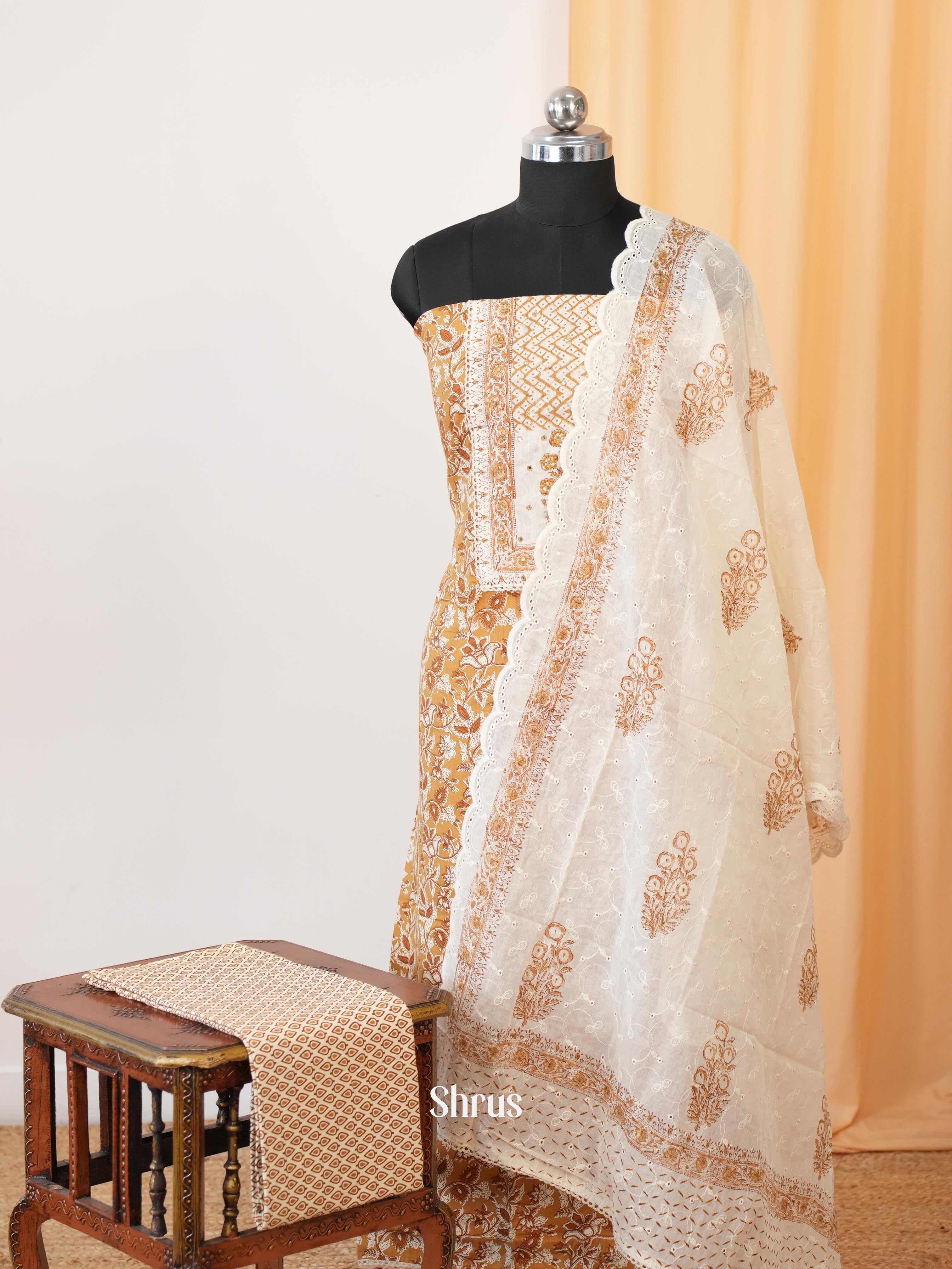 Beige & White -Ajrakh Salwar - Shop on Shrus.com