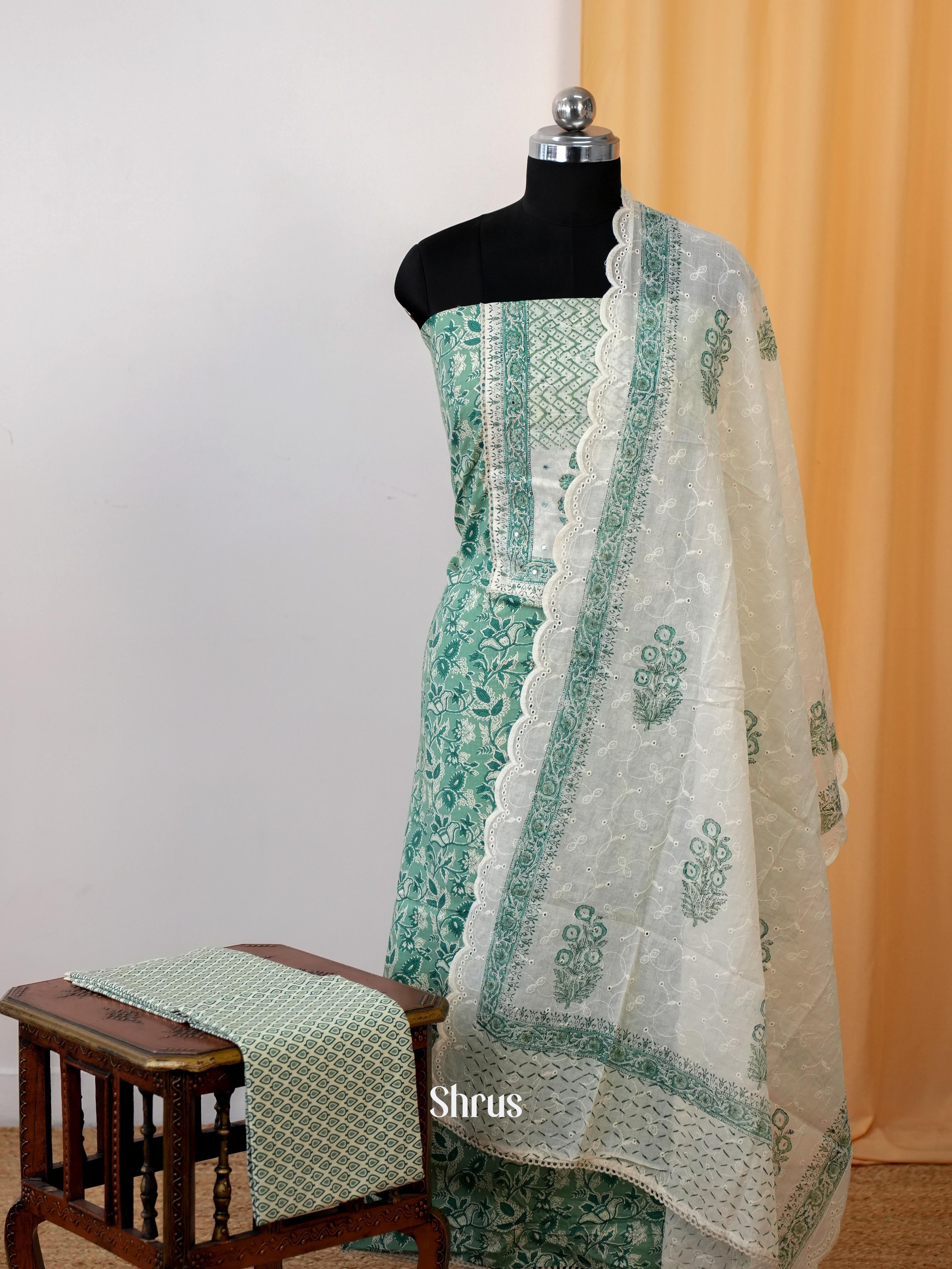 Green & White - Ajrakh Salwar - Shop on Shrus.com