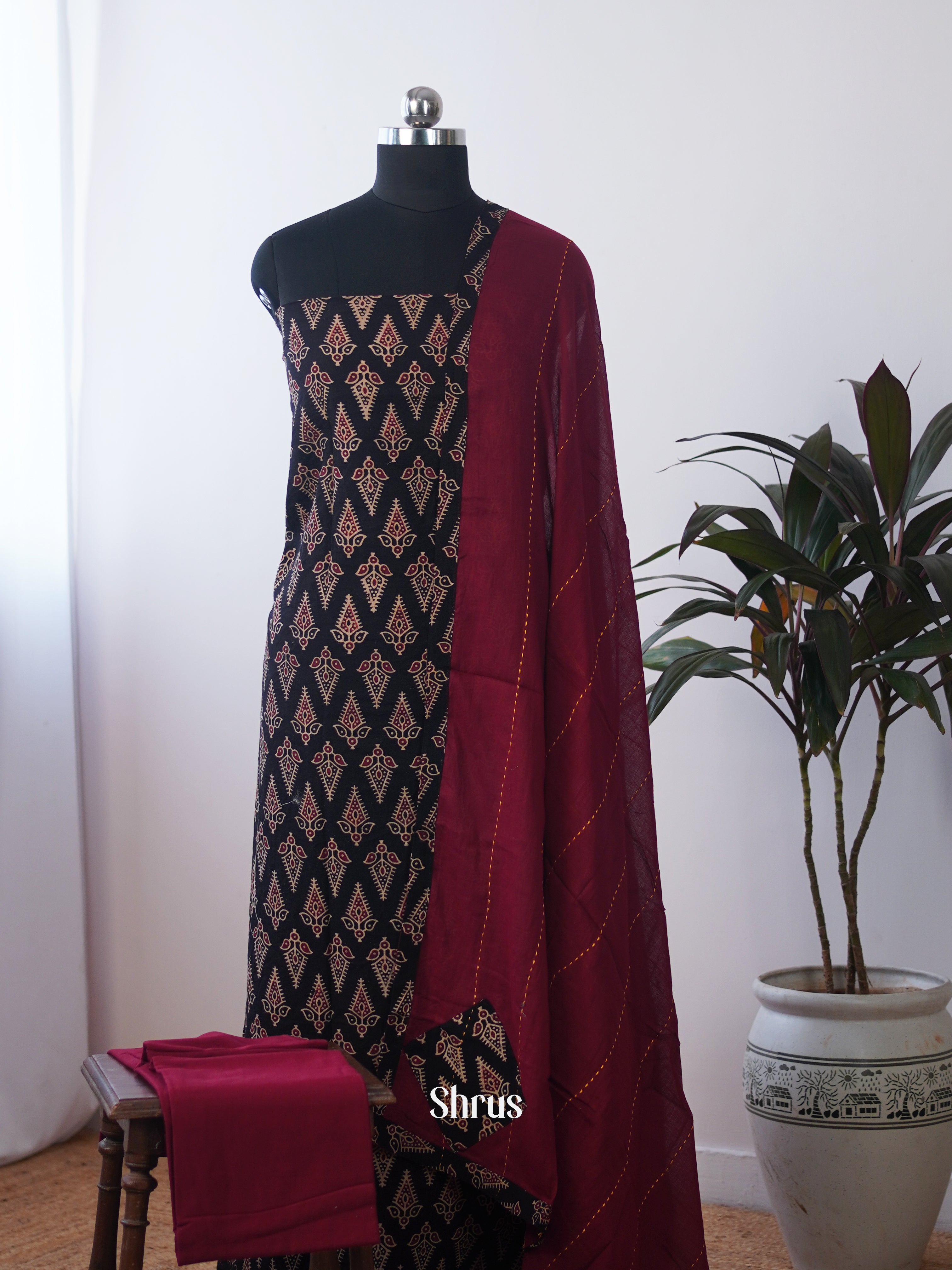 Black & Maroon - Ajrakh Salwar - Shop on Shrus.com