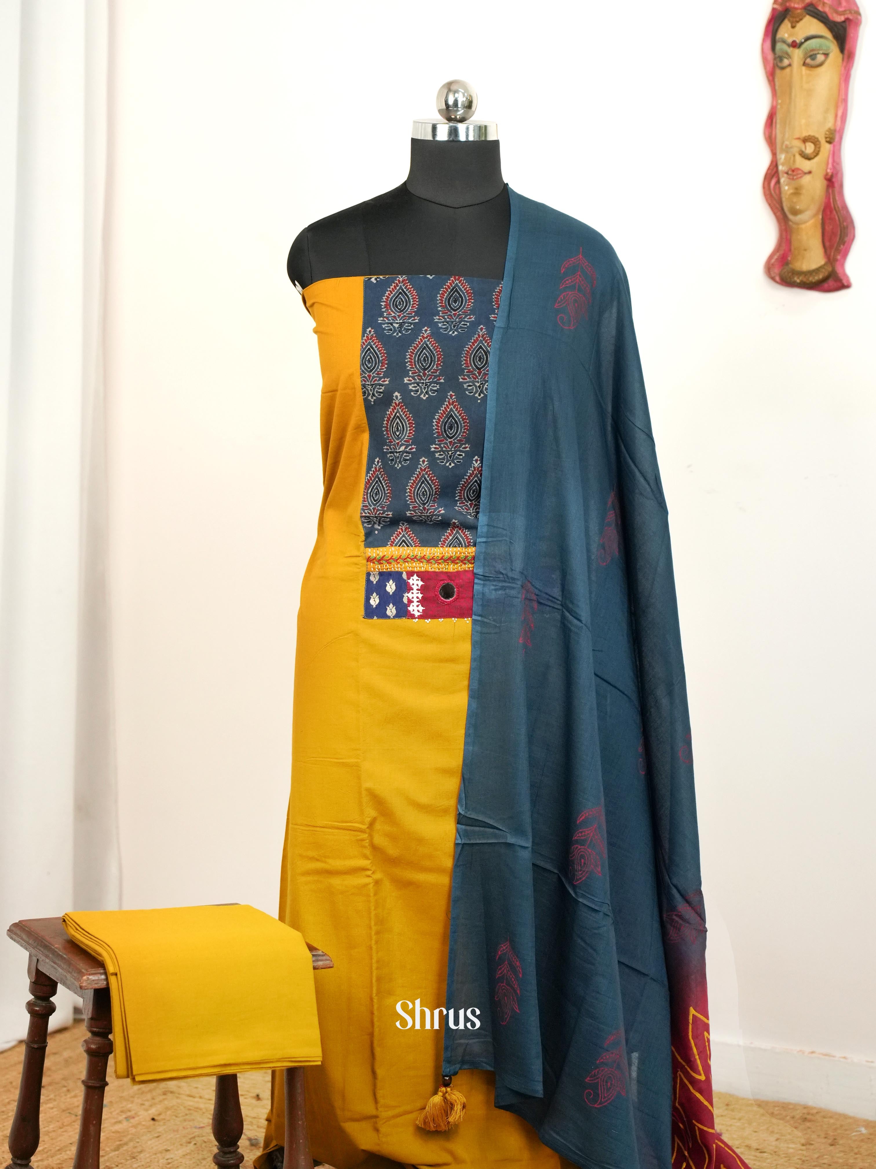 Yellow & Green - Ajrakh Salwar - Shop on Shrus.com